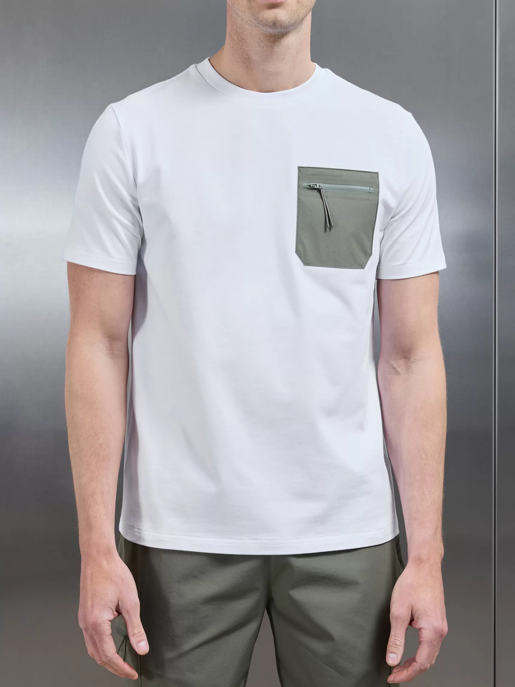 Hot ARNE Active Cargo Pocket T-Shirt - White Olive WhiteOlive