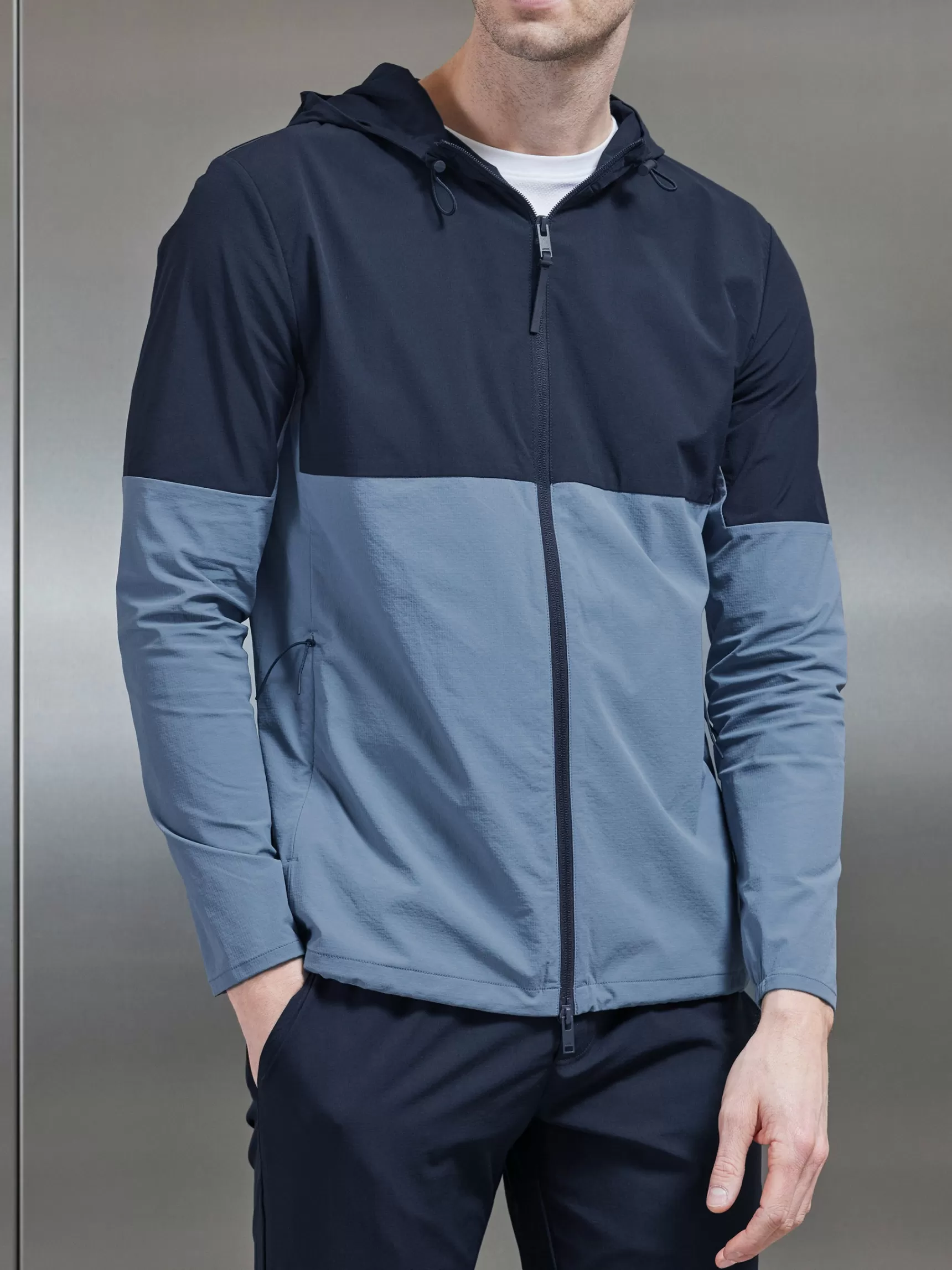 Fashion ARNE Active Technical Colour Block Windbreaker - Navy Light Blue NavyLightBlue