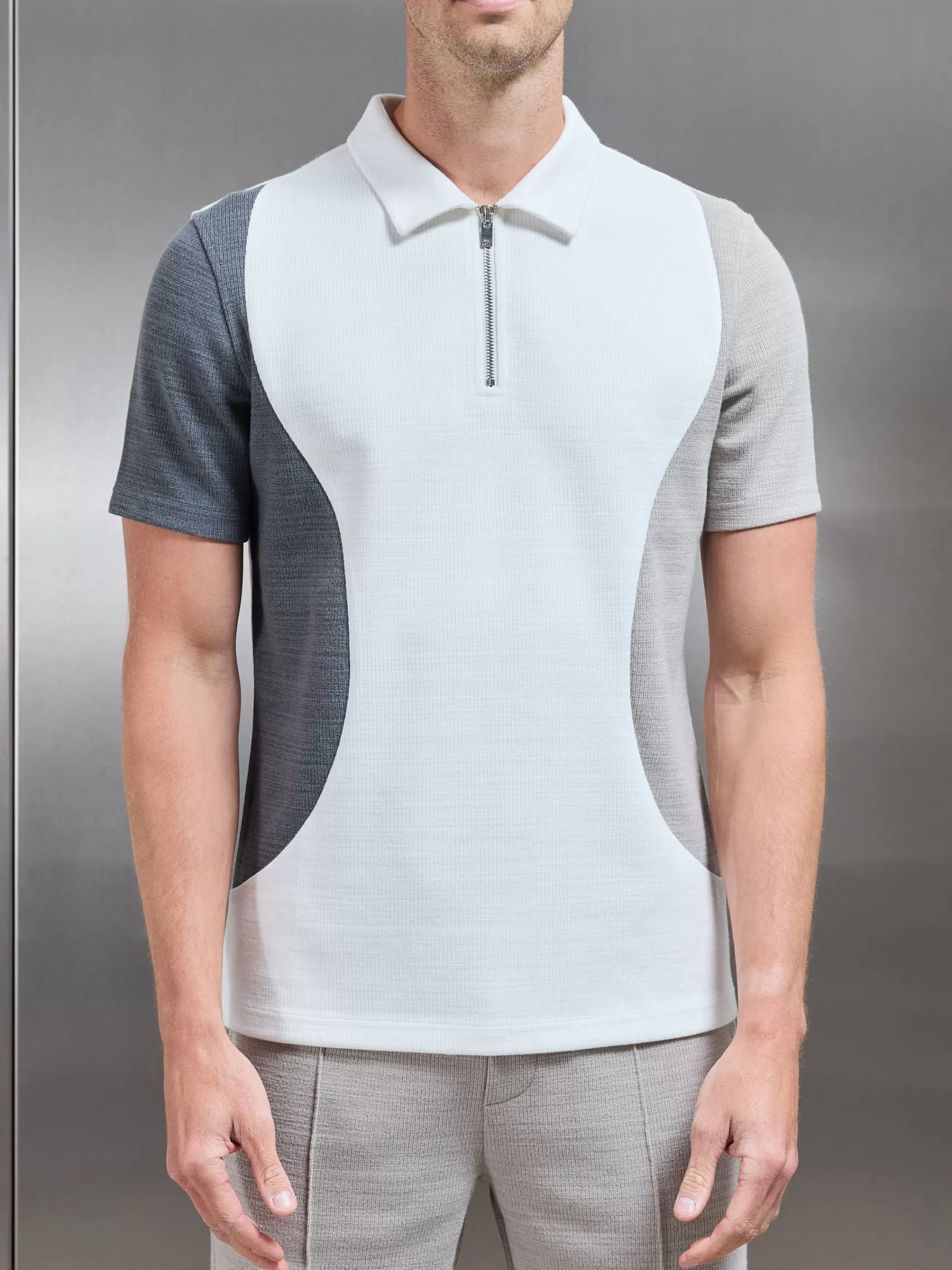 Store ARNE Cavour Colour Block Zip Polo Shirt - White