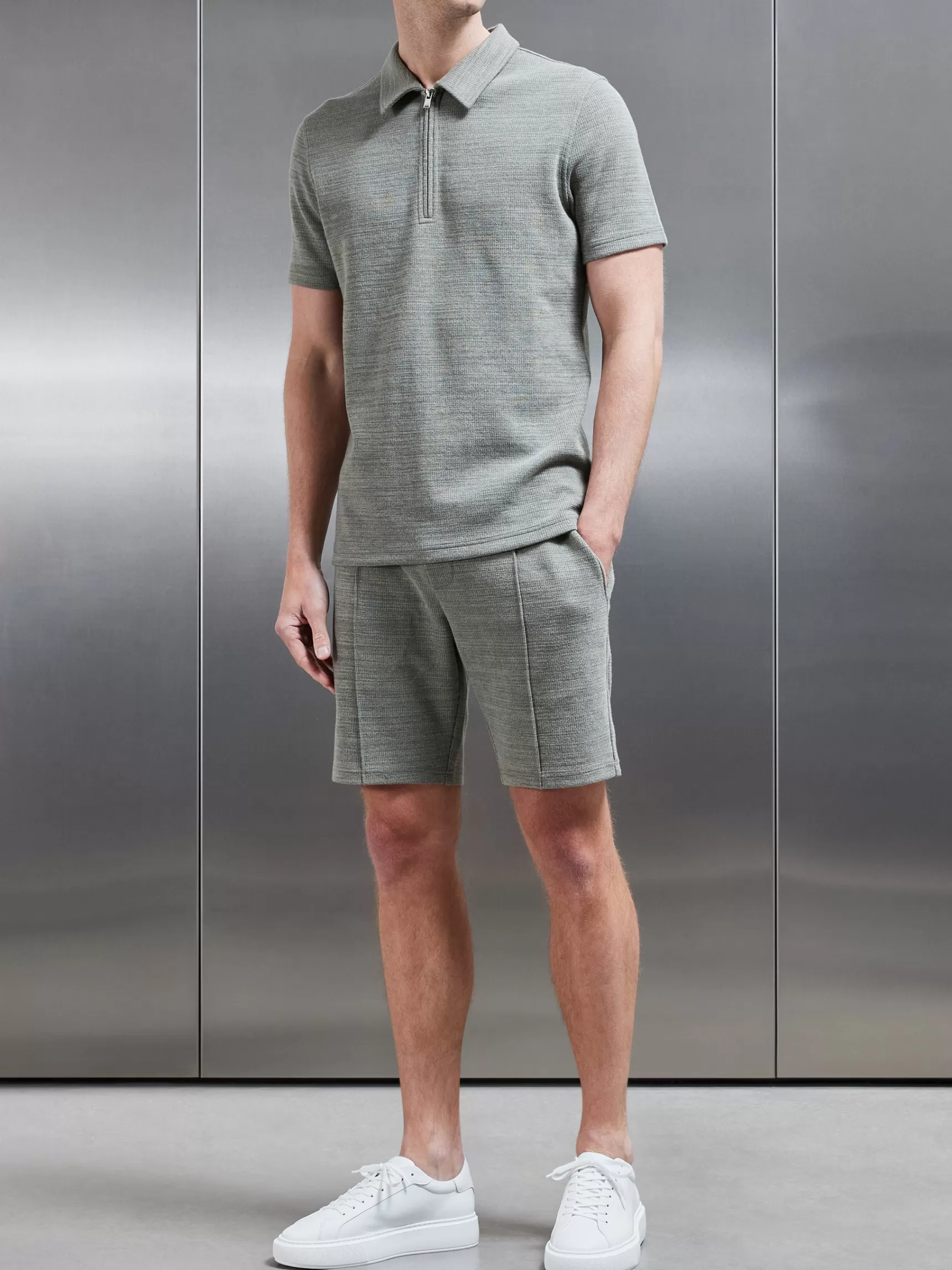 Best Sale ARNE Cavour Textured Zip Polo Shirt - Olive