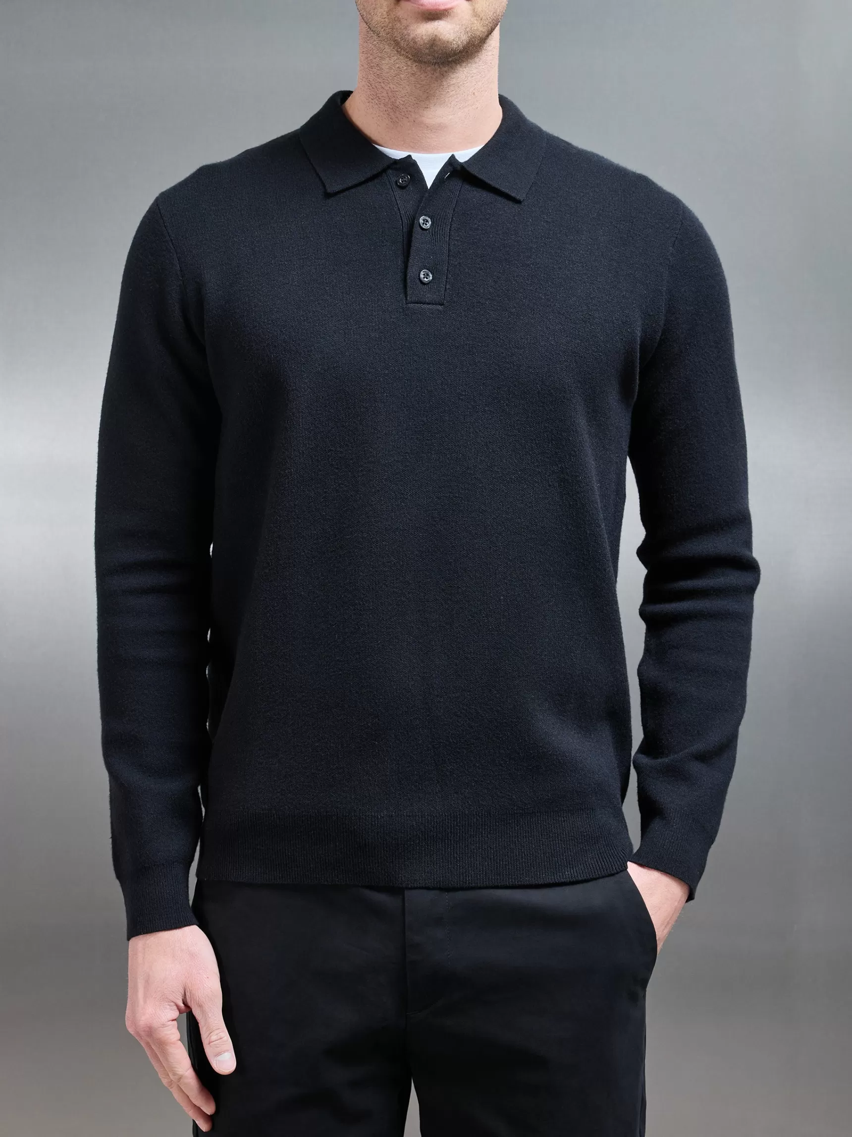 Cheap ARNE Chunky Knitted Polo Shirt - Black
