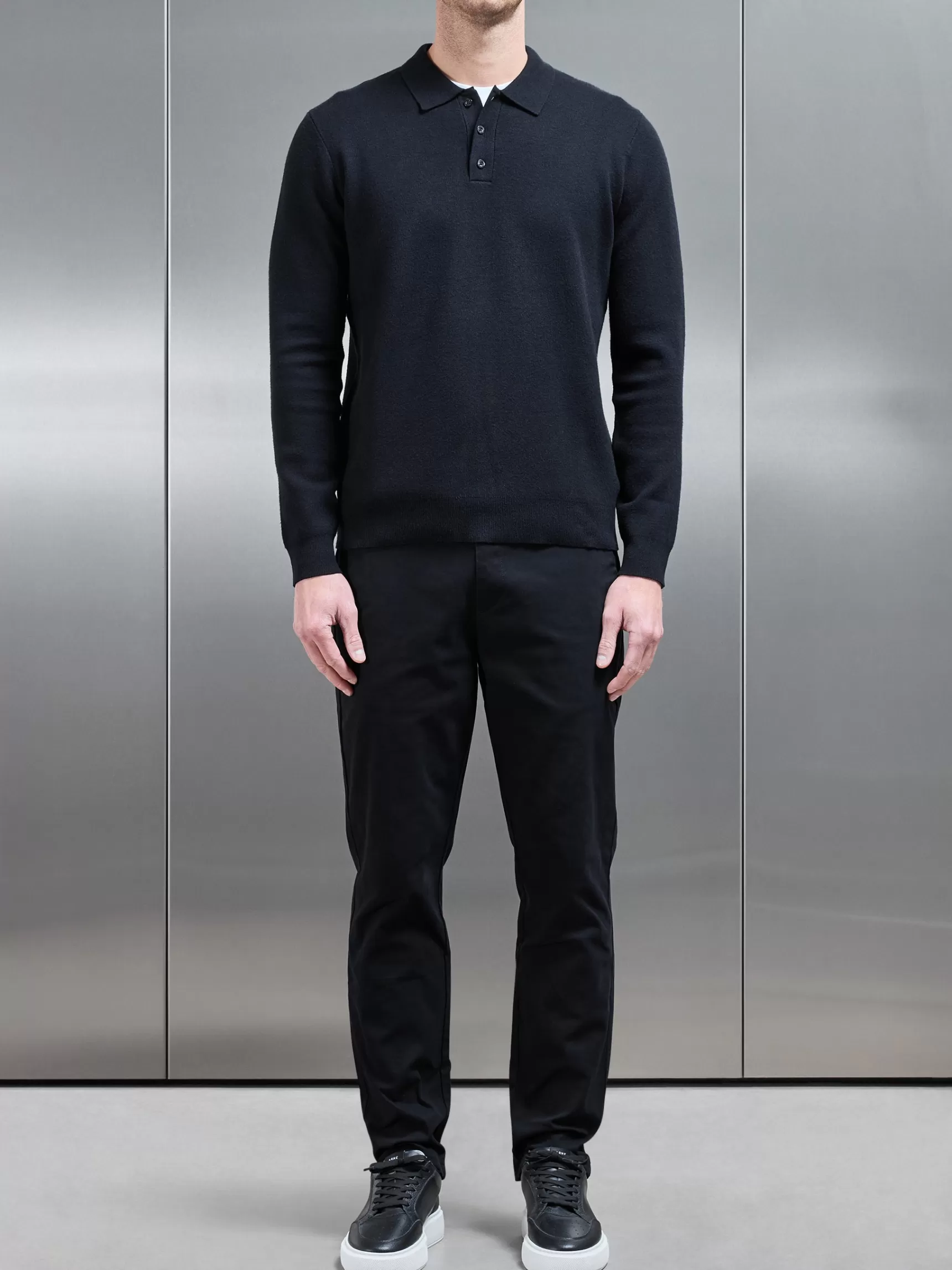 Cheap ARNE Chunky Knitted Polo Shirt - Black