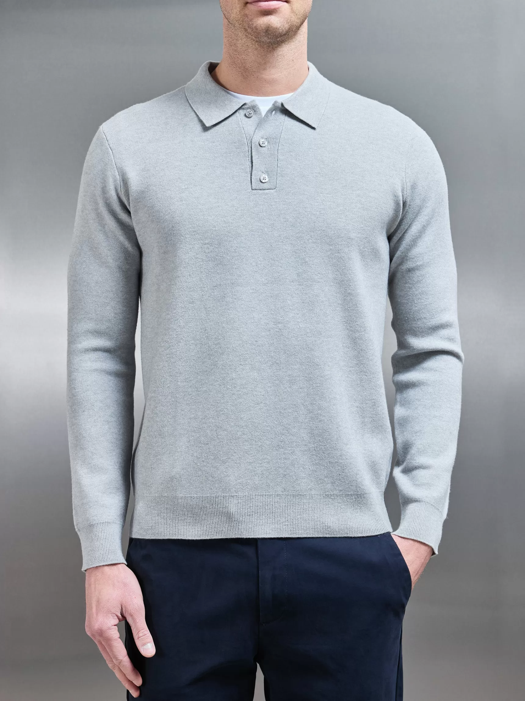 Cheap ARNE Chunky Knitted Polo Shirt - Marl Grey MarlGrey