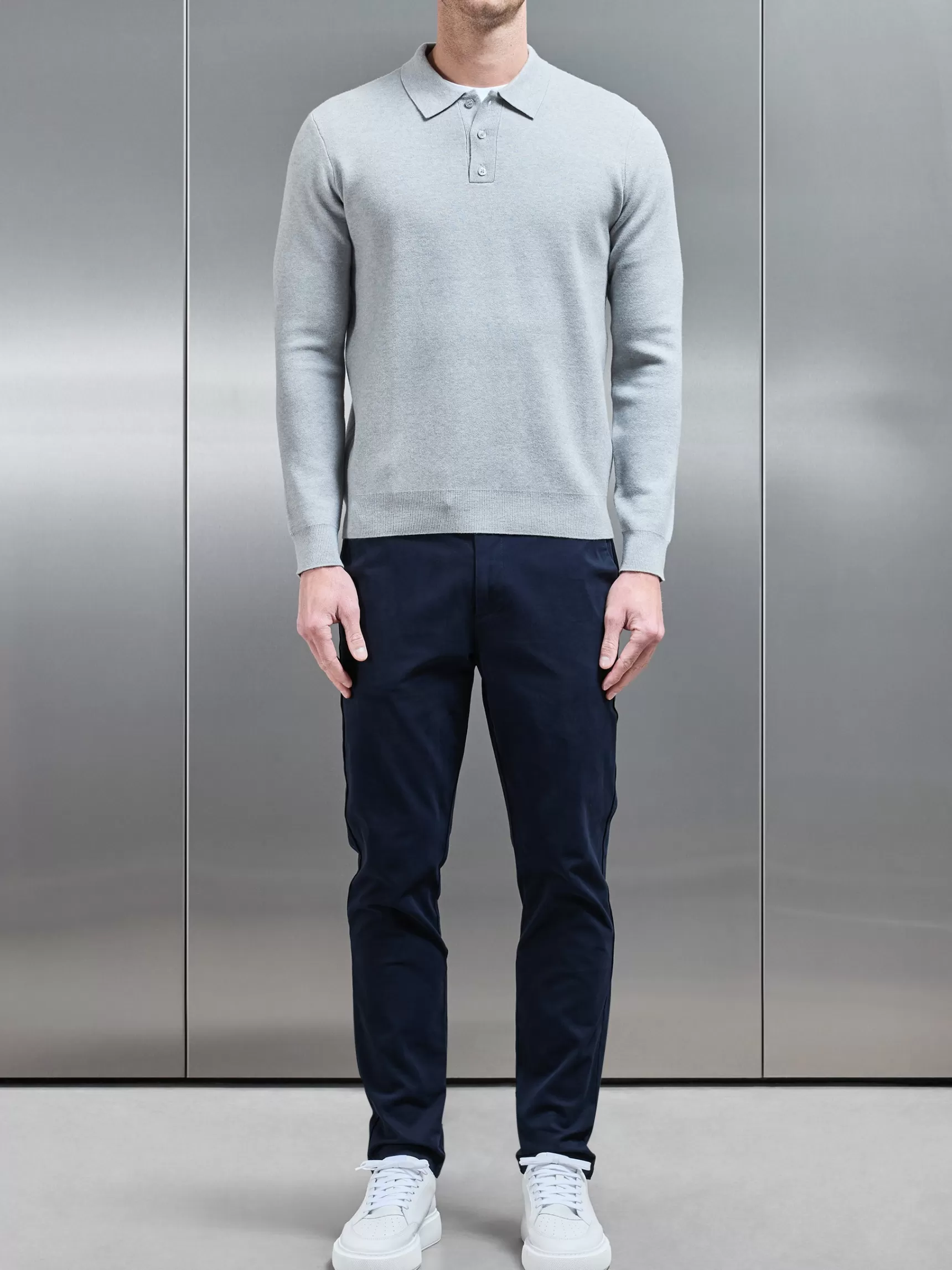 Cheap ARNE Chunky Knitted Polo Shirt - Marl Grey MarlGrey