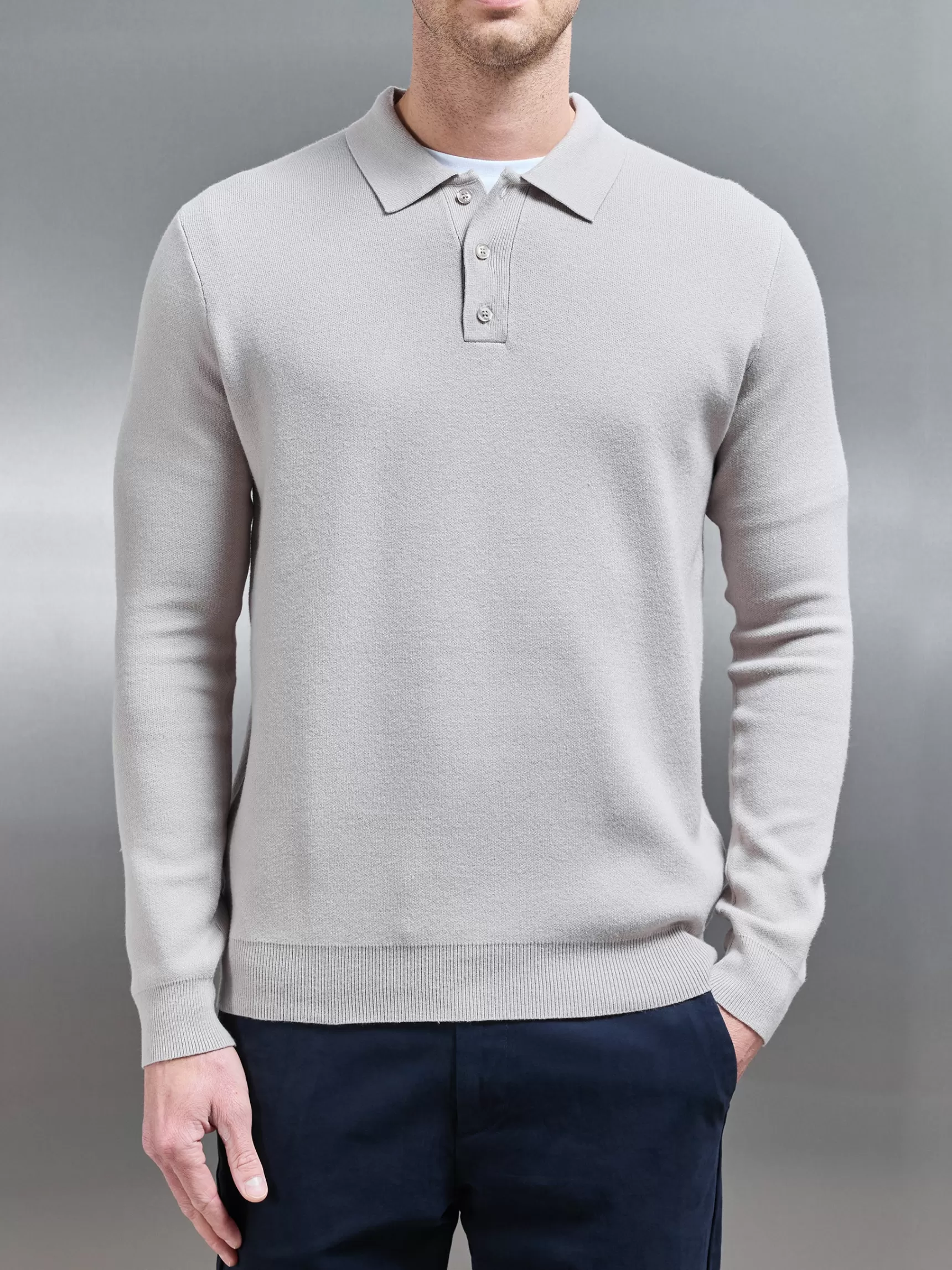 Online ARNE Chunky Knitted Polo Shirt - Stone