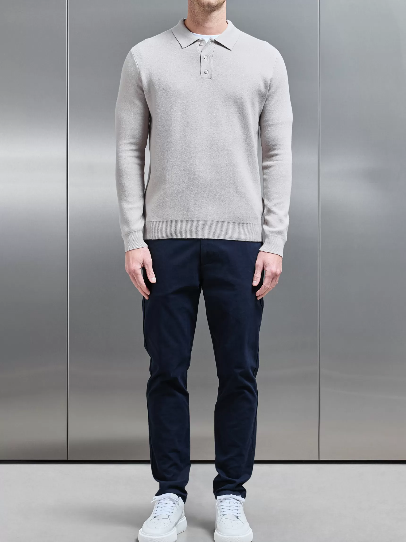 Online ARNE Chunky Knitted Polo Shirt - Stone