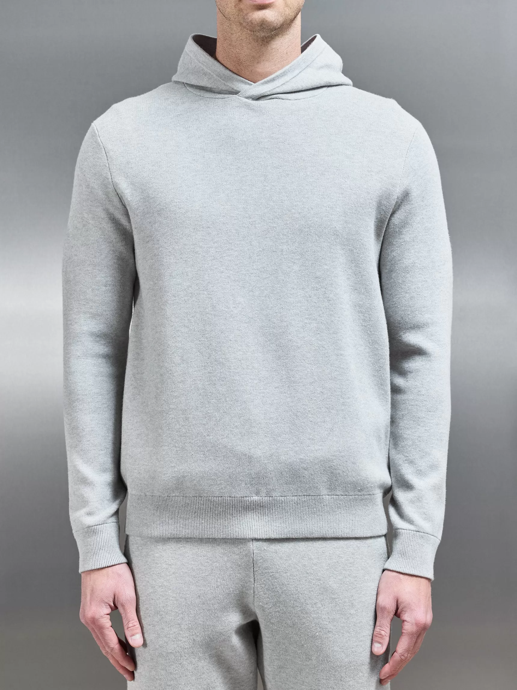 Store ARNE Chunky Knitted Pull Over Hoodie - Marl Grey MarlGrey