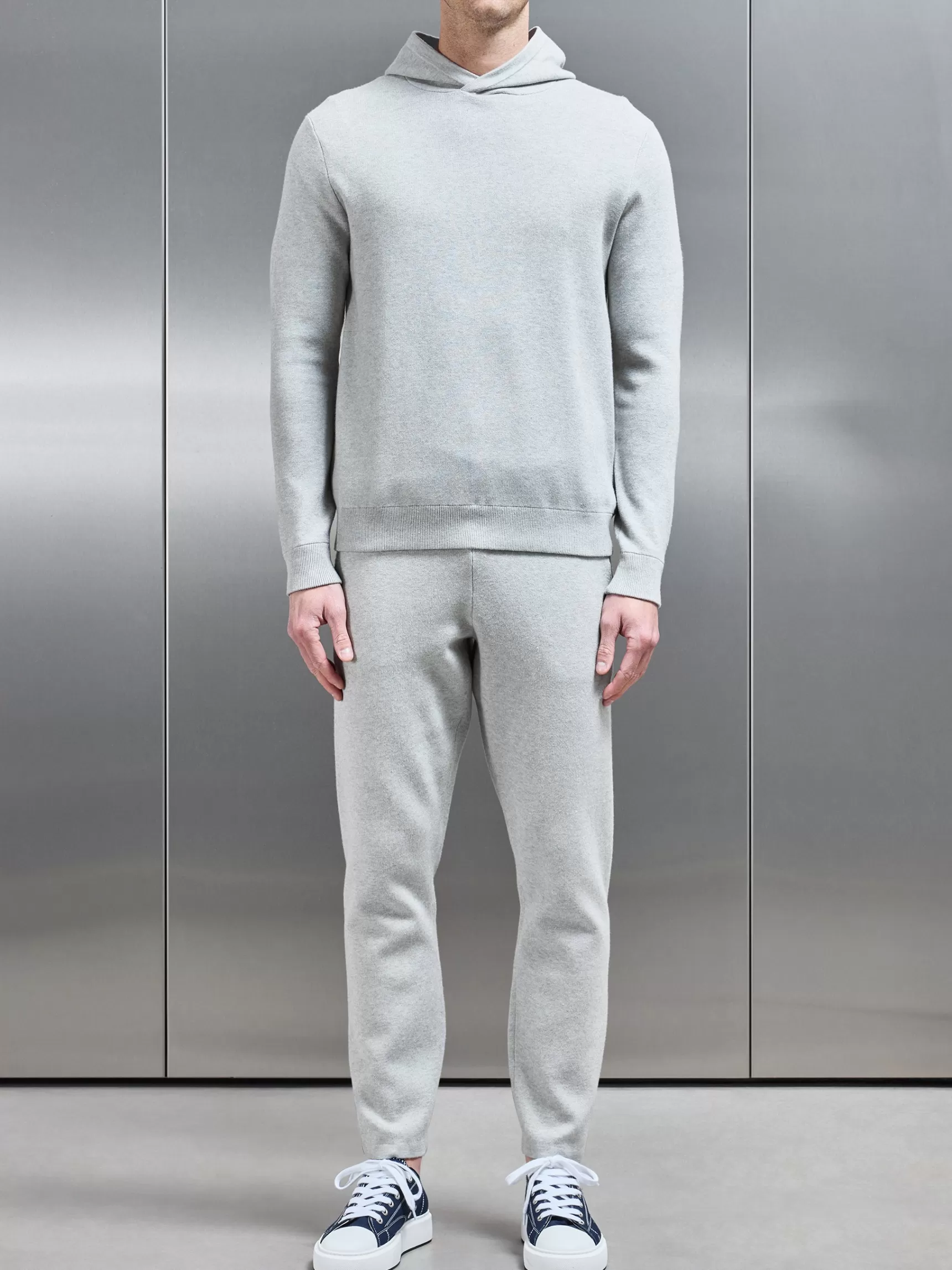 Store ARNE Chunky Knitted Pull Over Hoodie - Marl Grey MarlGrey