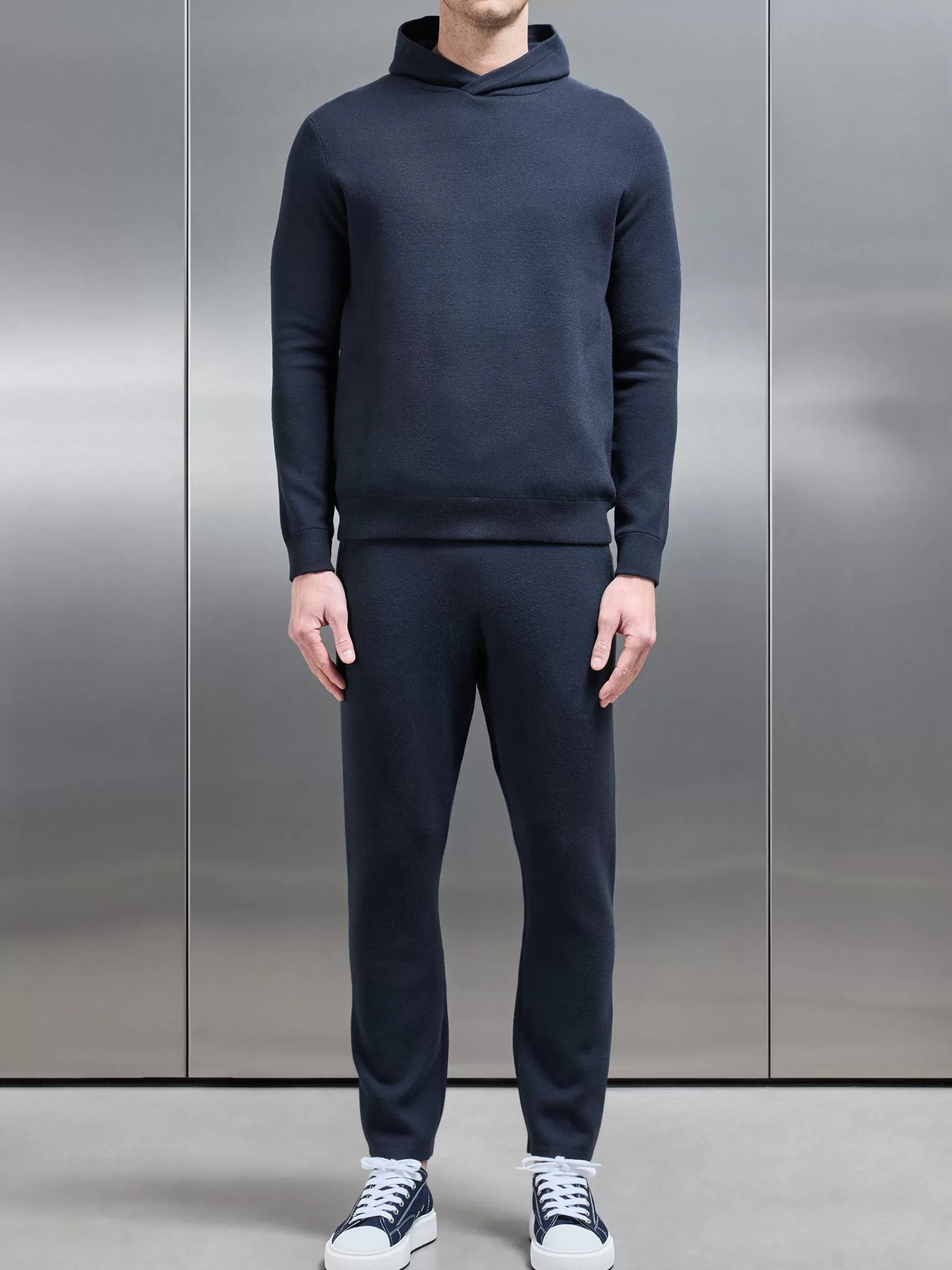 Cheap ARNE Chunky Knitted Pull Over Hoodie - Navy