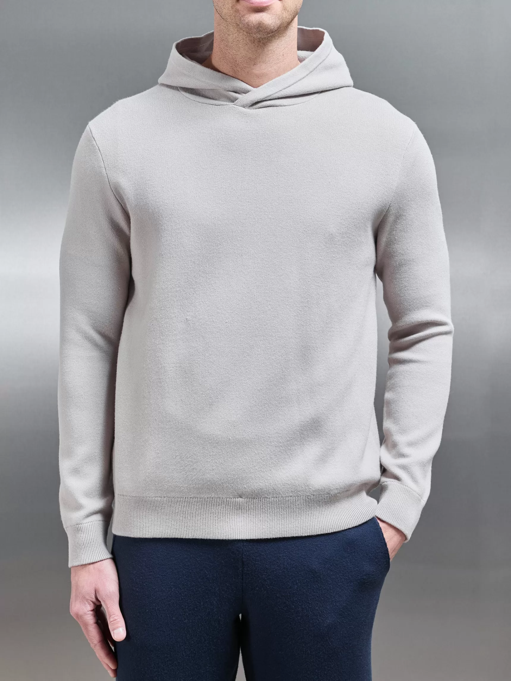Clearance ARNE Chunky Knitted Pull Over Hoodie - Stone