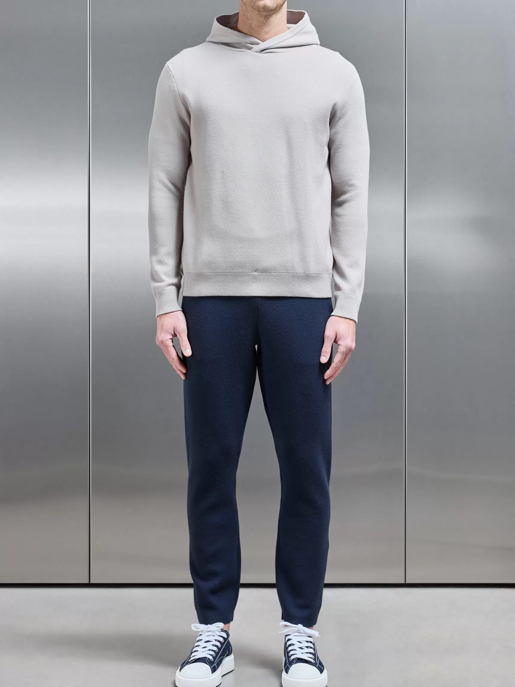 Clearance ARNE Chunky Knitted Pull Over Hoodie - Stone