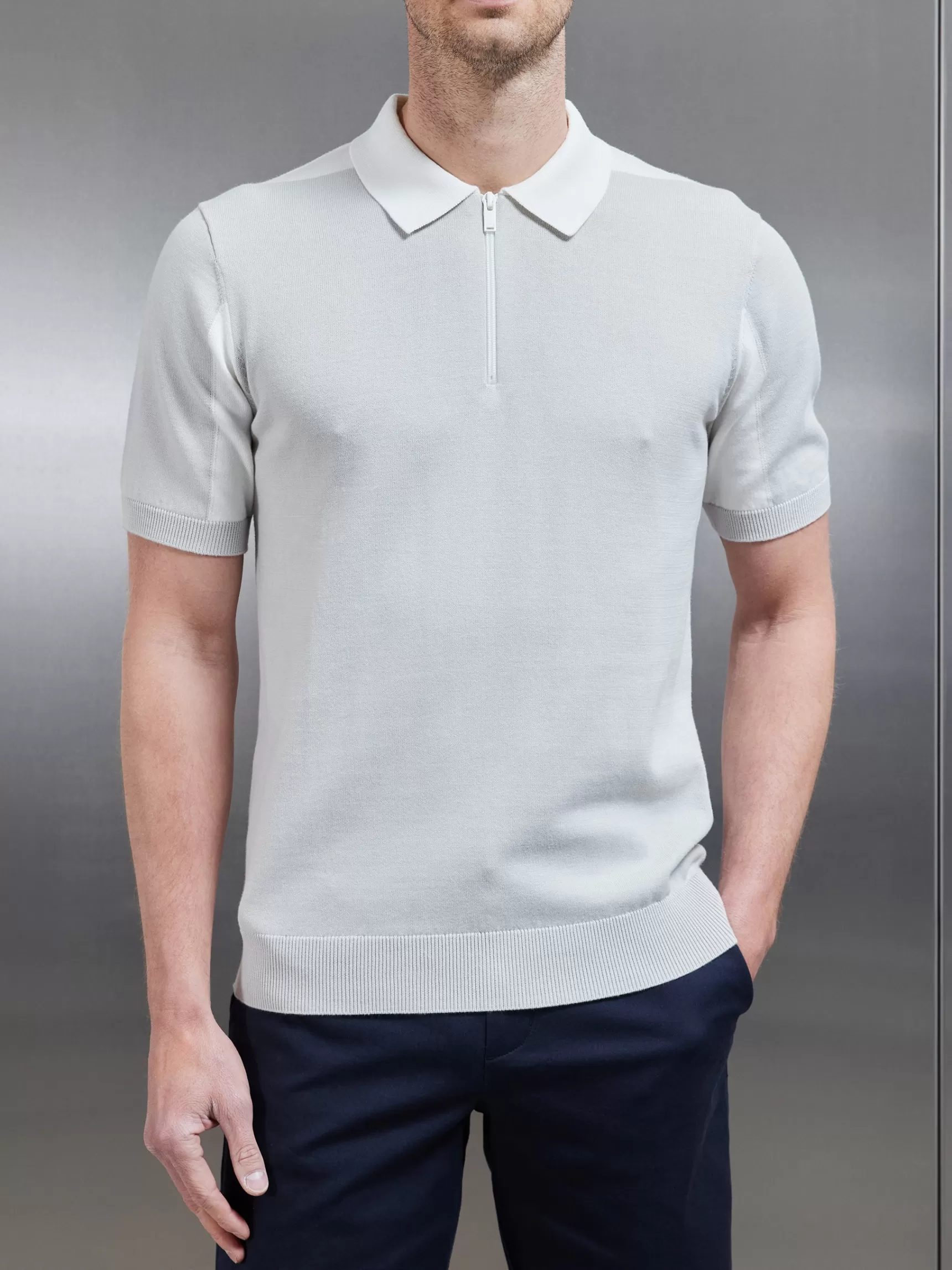Best Sale ARNE Colour Block Zip Polo Shirt - Mid Grey MidGrey