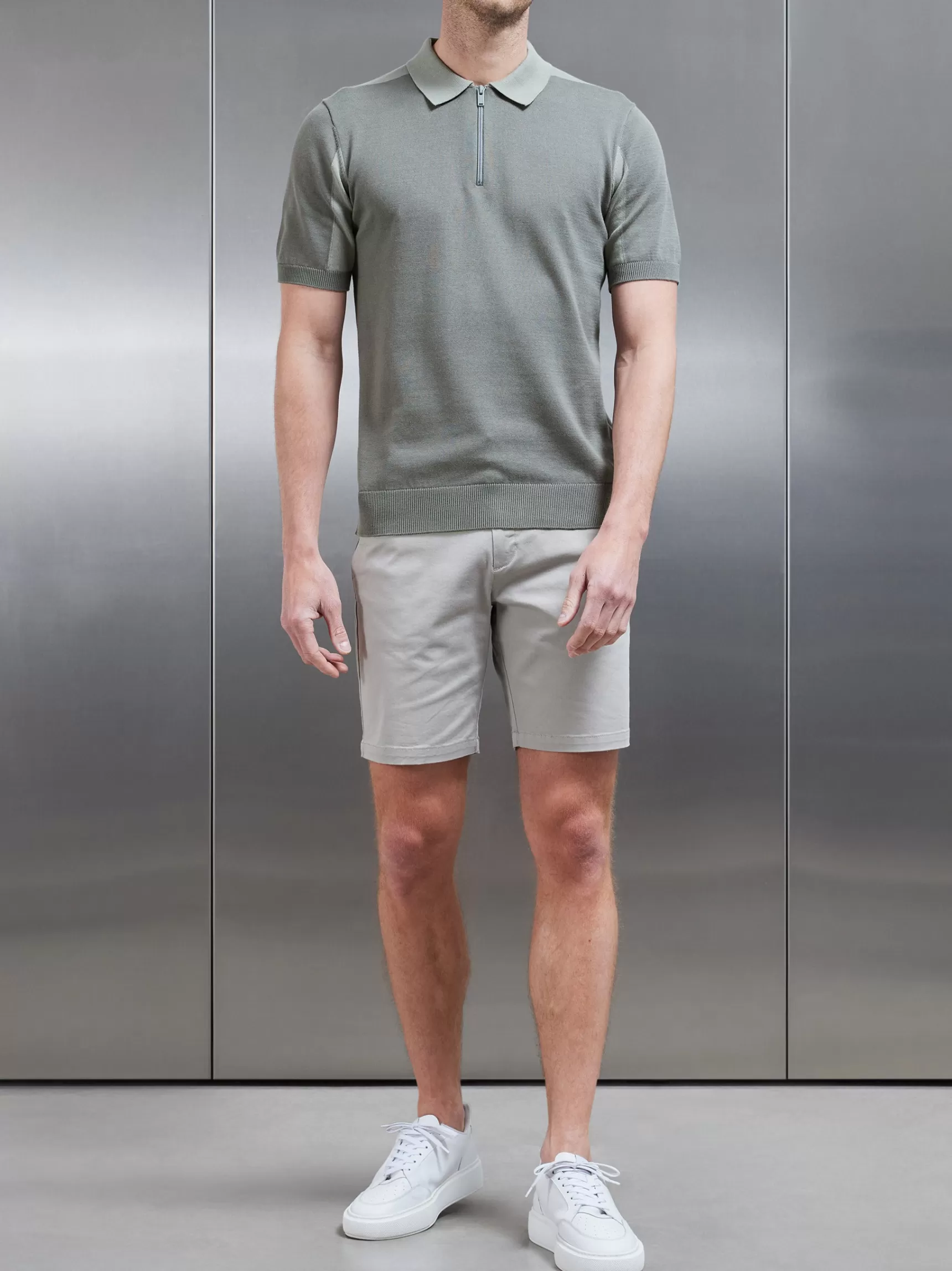 Online ARNE Colour Block Zip Polo Shirt - Sage