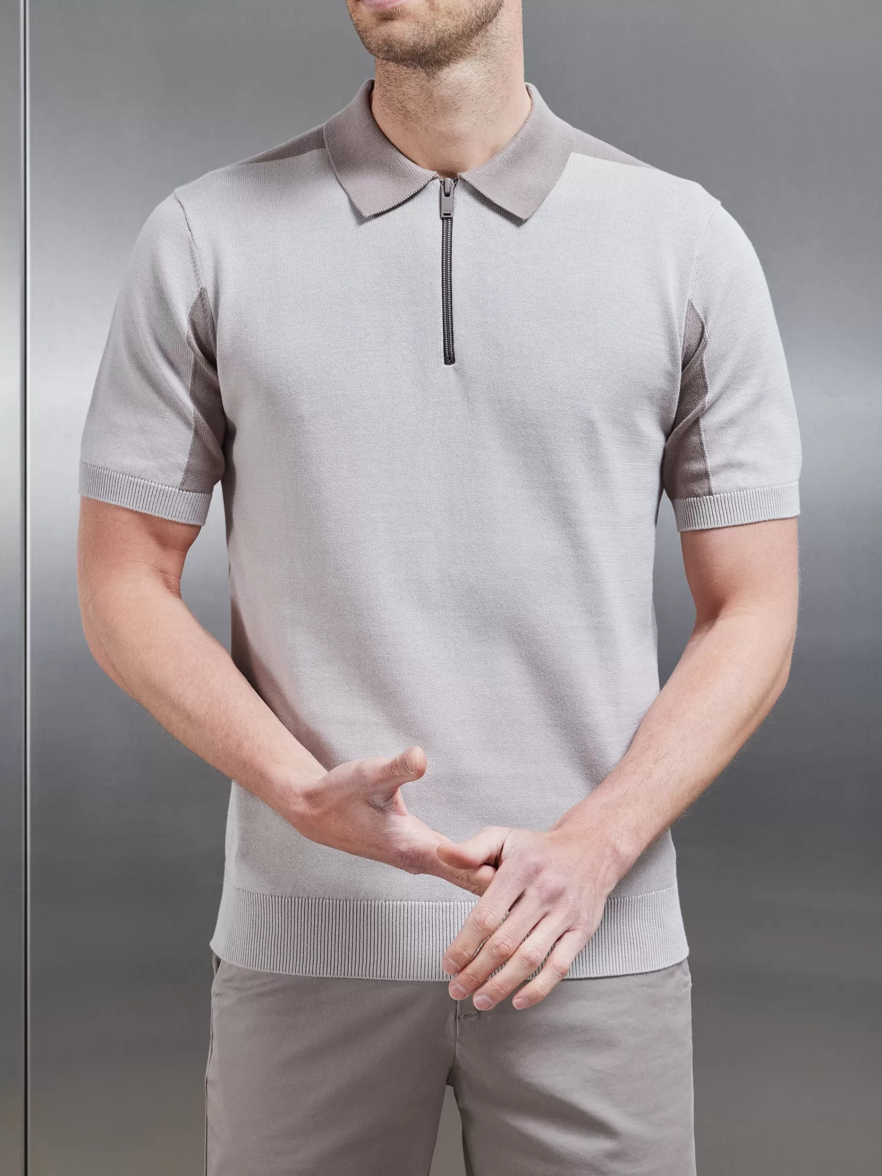 Cheap ARNE Colour Block Zip Polo Shirt - Stone