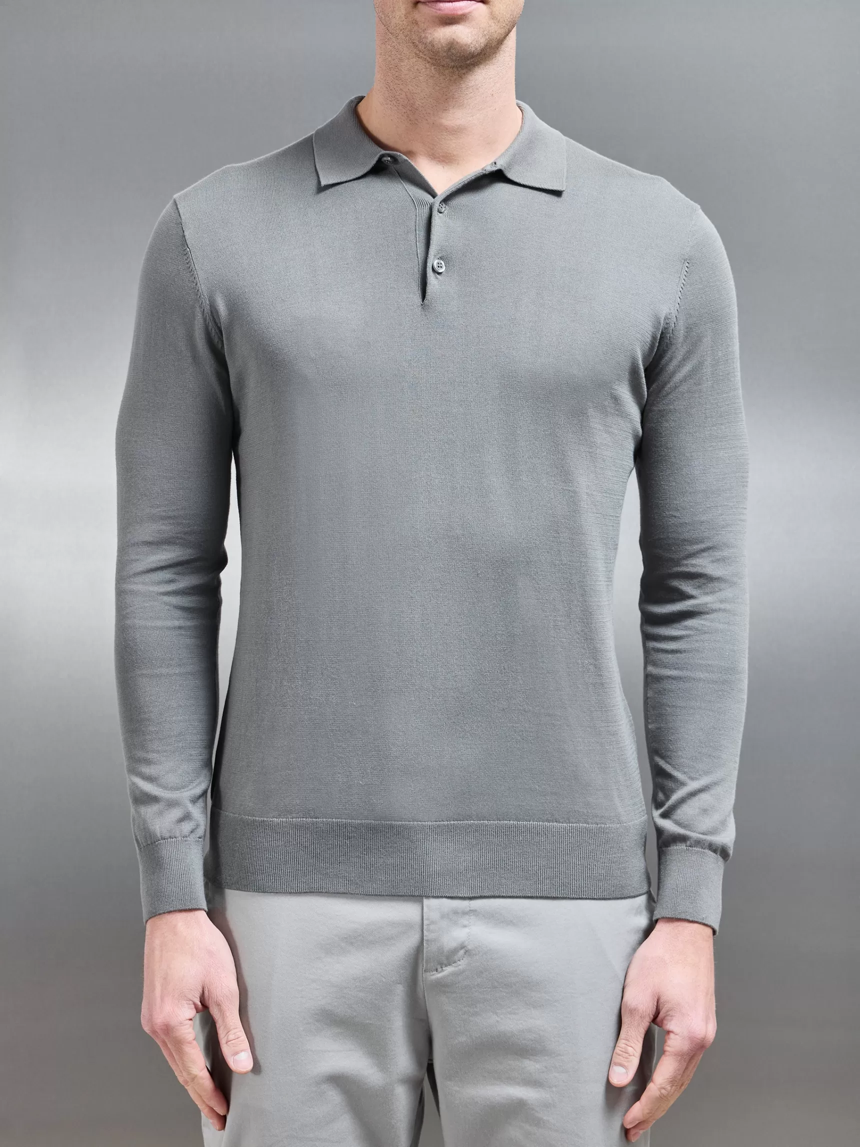 Sale ARNE Cotton & Silk Long Sleeve Button Polo Shirt - Sage