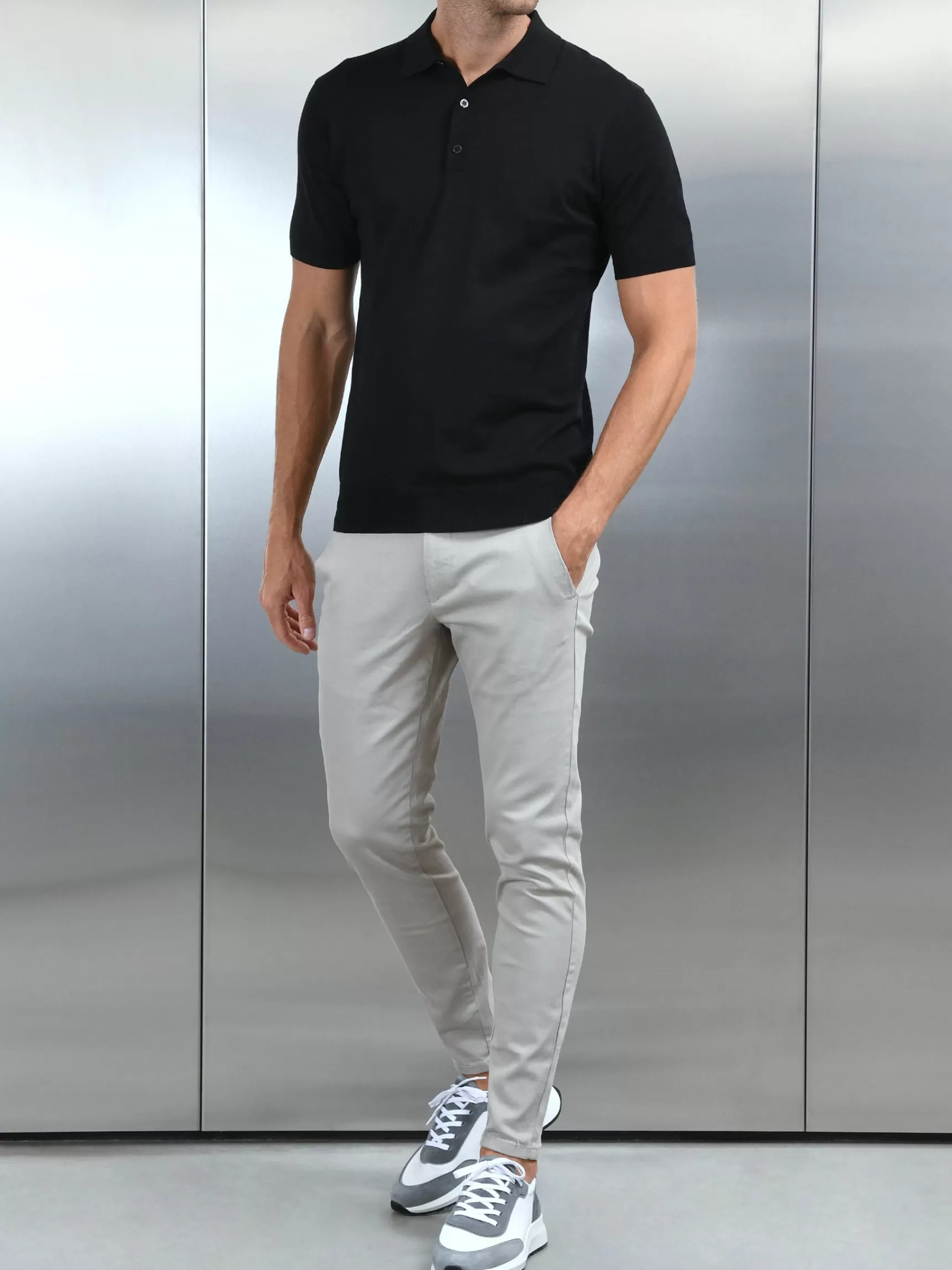 Sale ARNE Cotton and Silk Polo Shirt - Black