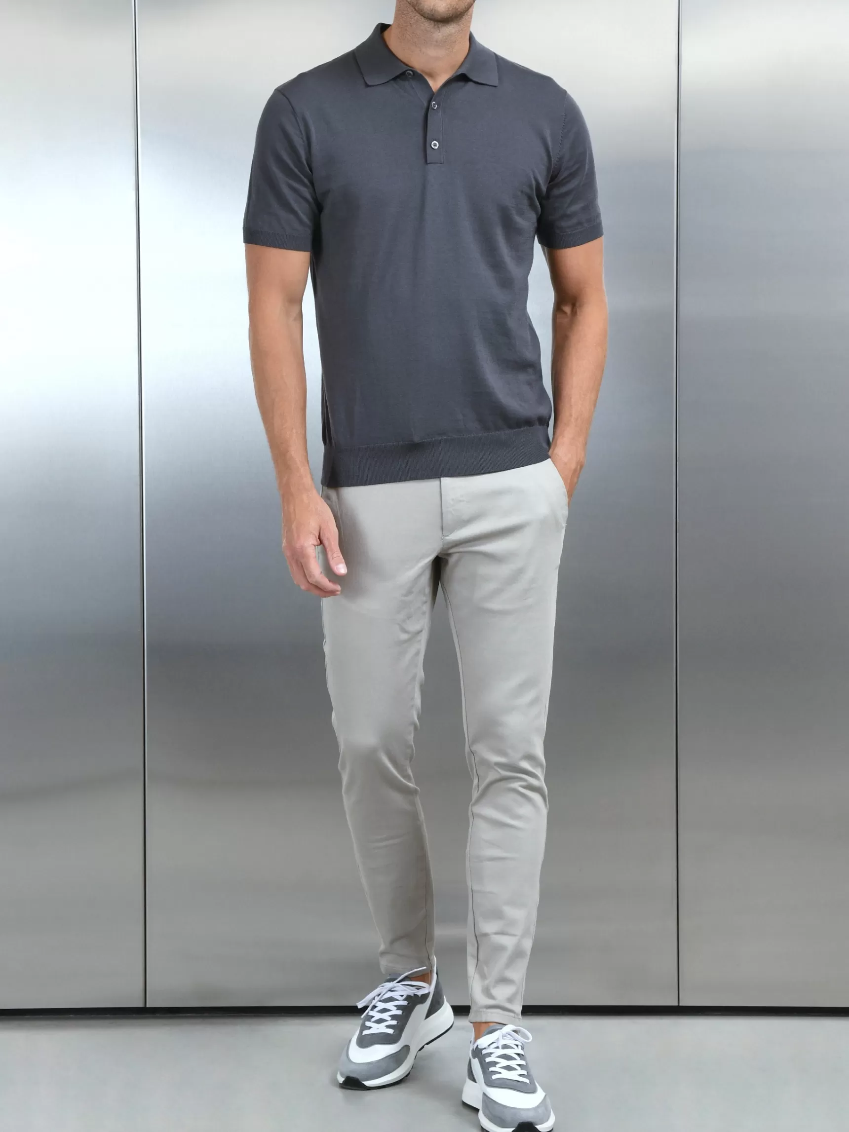 Clearance ARNE Cotton and Silk Polo Shirt - Charcoal
