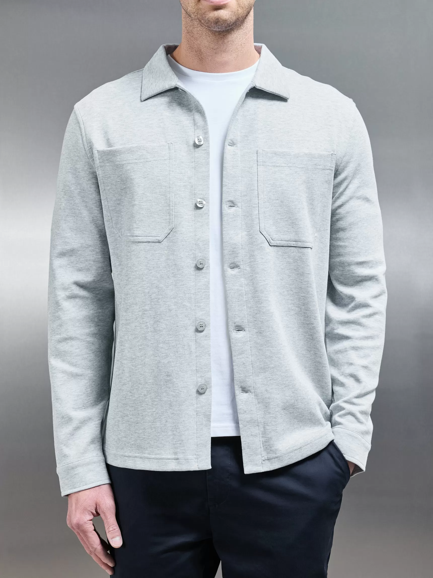 Sale ARNE Cotton Jersey Overshirt - Marl Grey MarlGrey