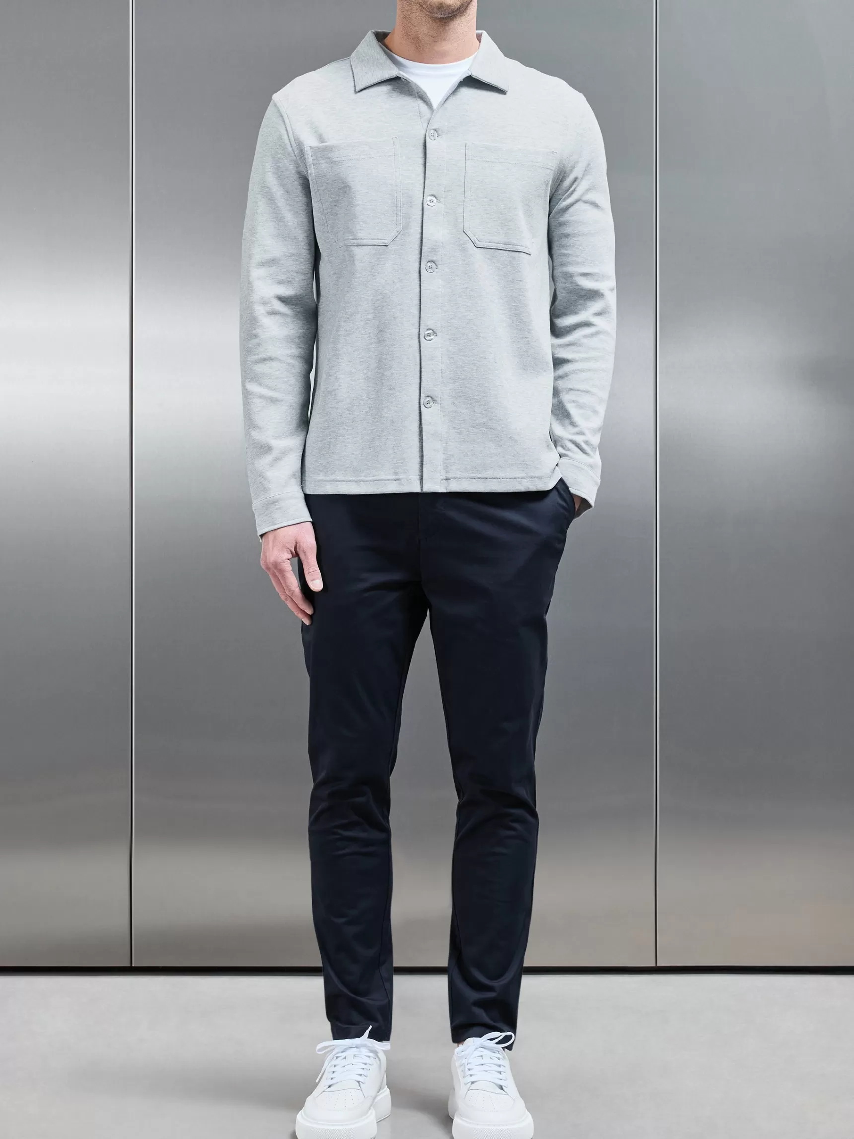 Sale ARNE Cotton Jersey Overshirt - Marl Grey MarlGrey