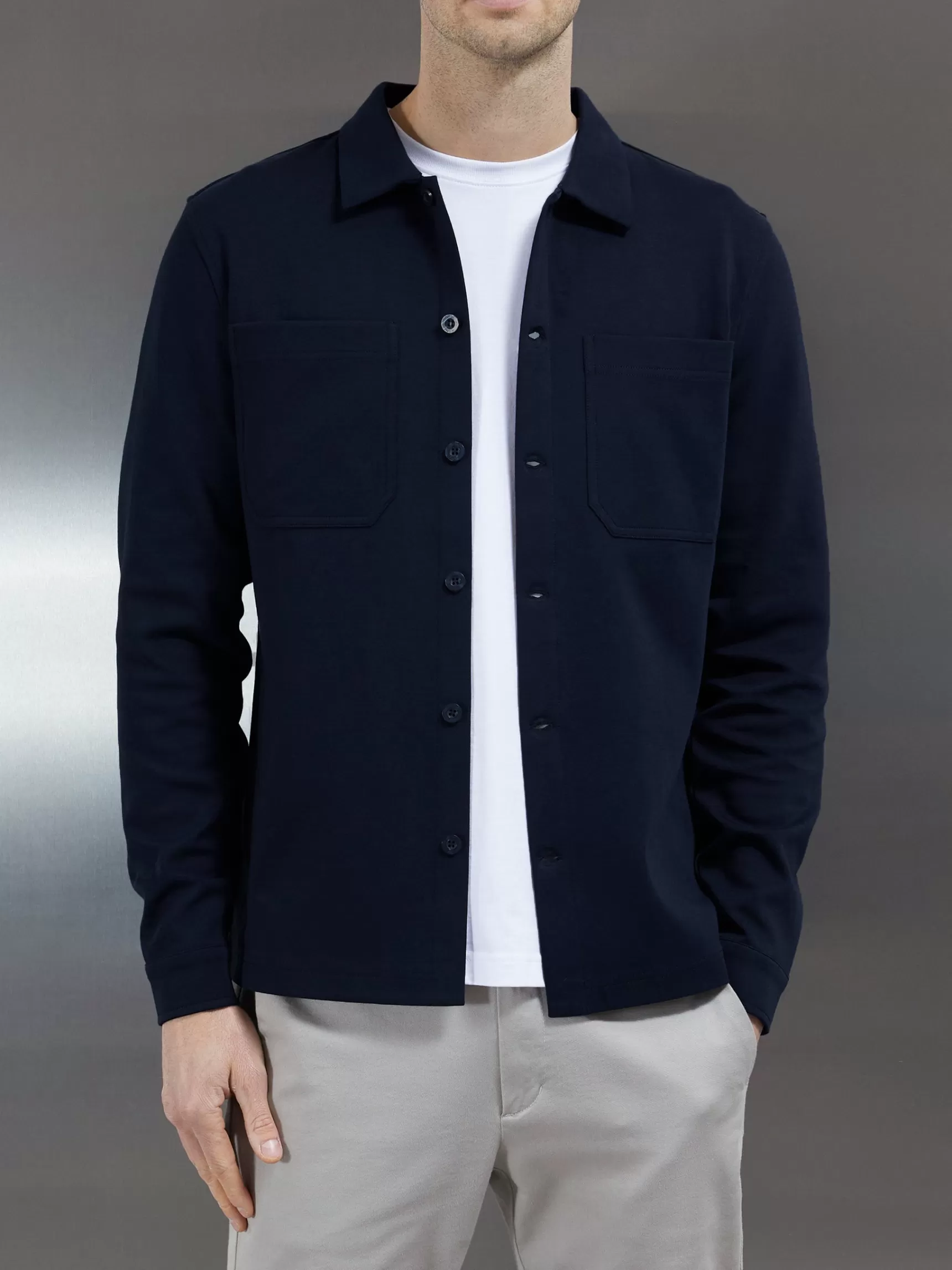 Shop ARNE Cotton Jersey Overshirt - Navy