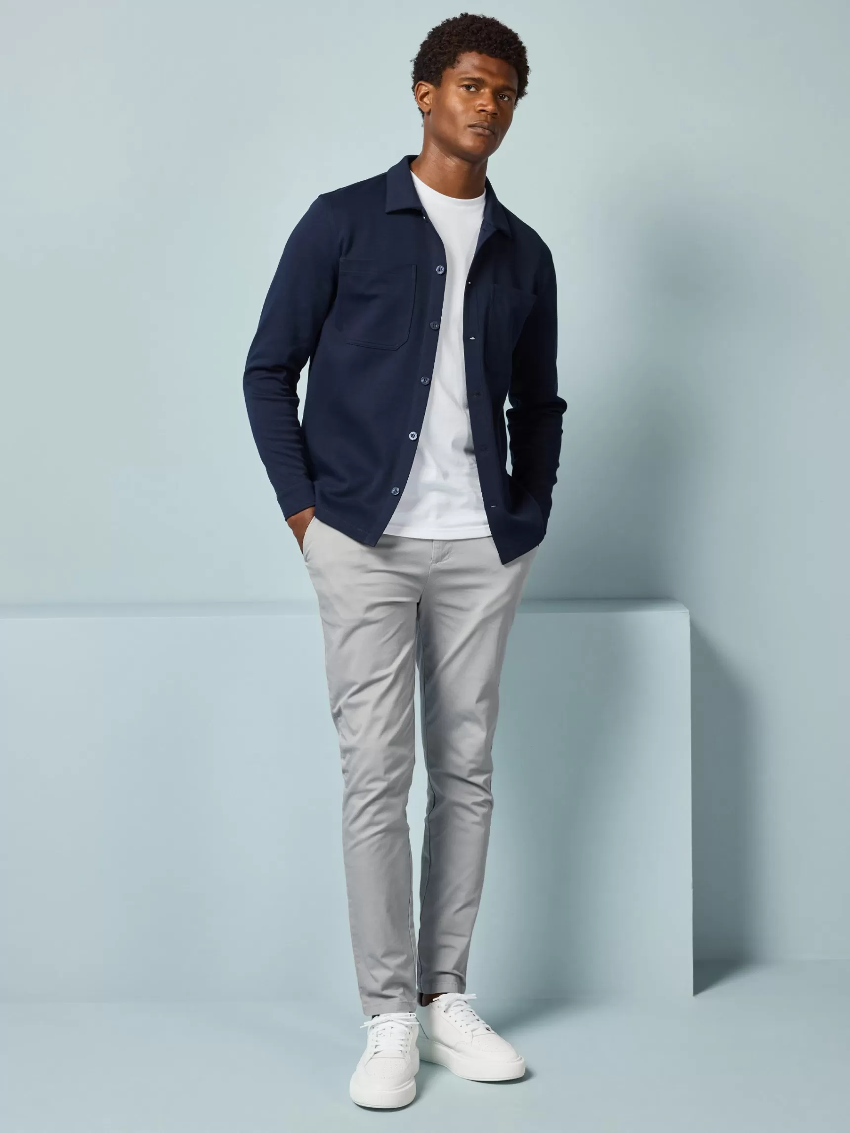 Shop ARNE Cotton Jersey Overshirt - Navy