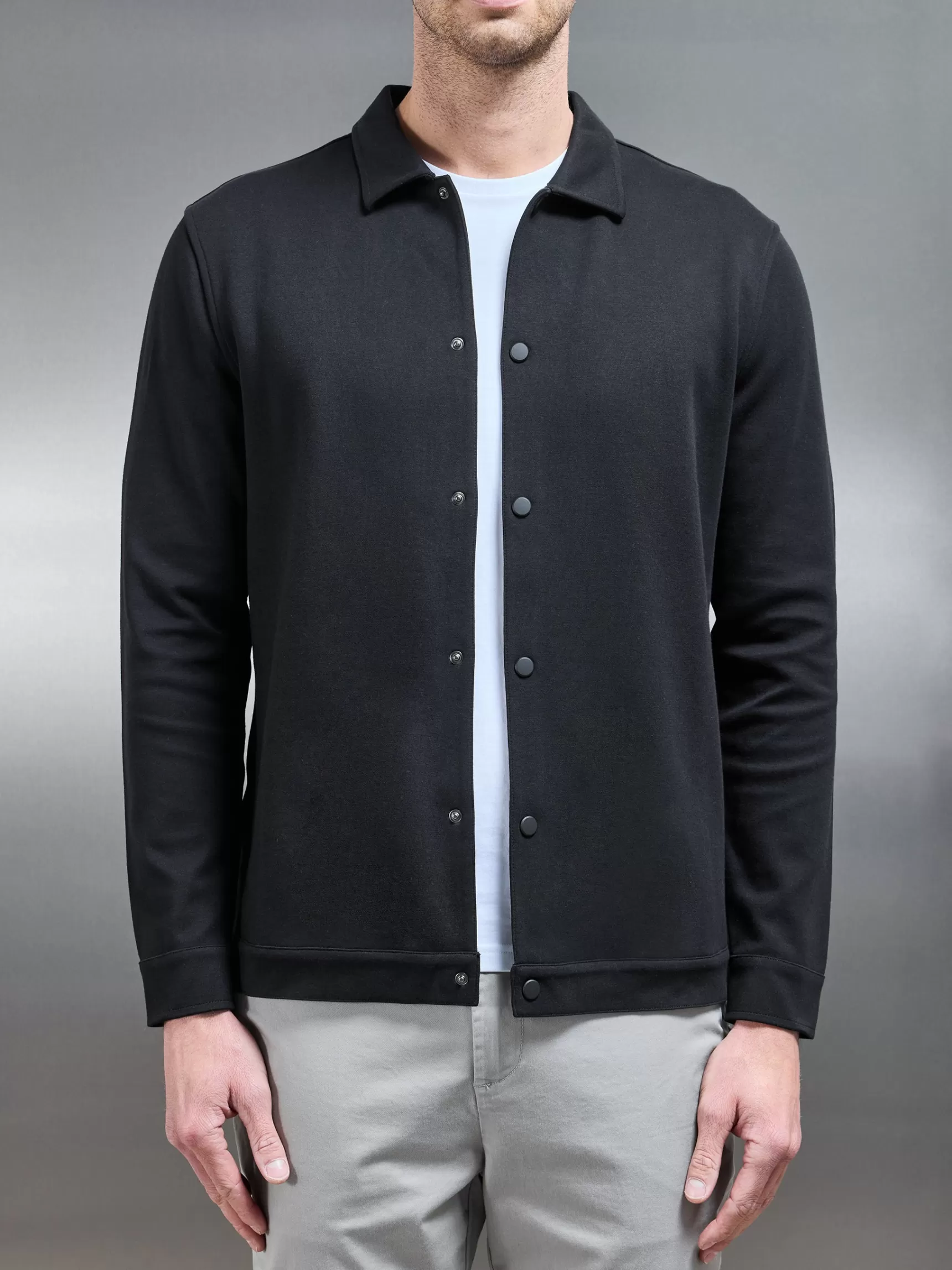 Best Sale ARNE Cotton Jersey Popper Overshirt - Black