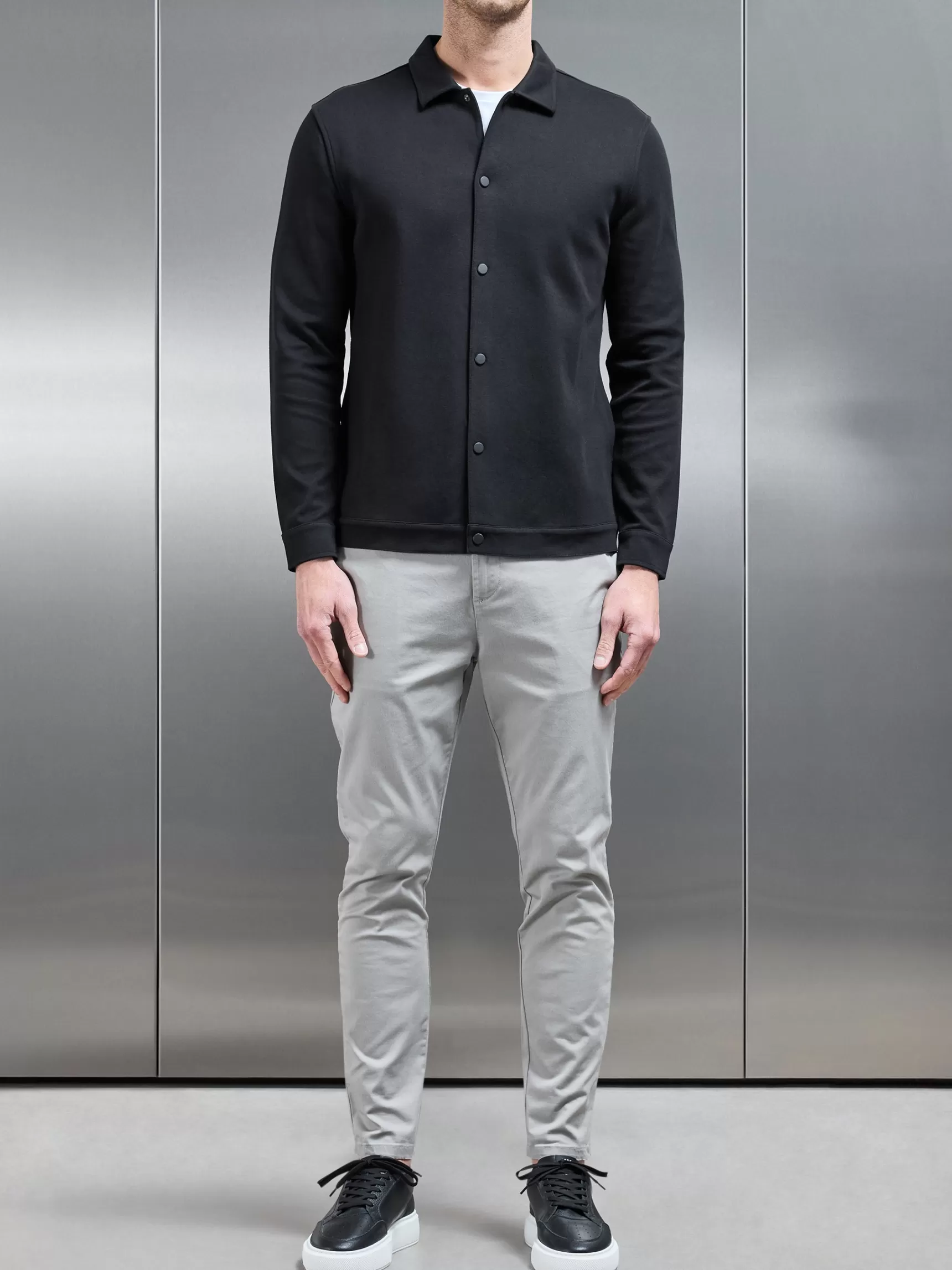 Best Sale ARNE Cotton Jersey Popper Overshirt - Black