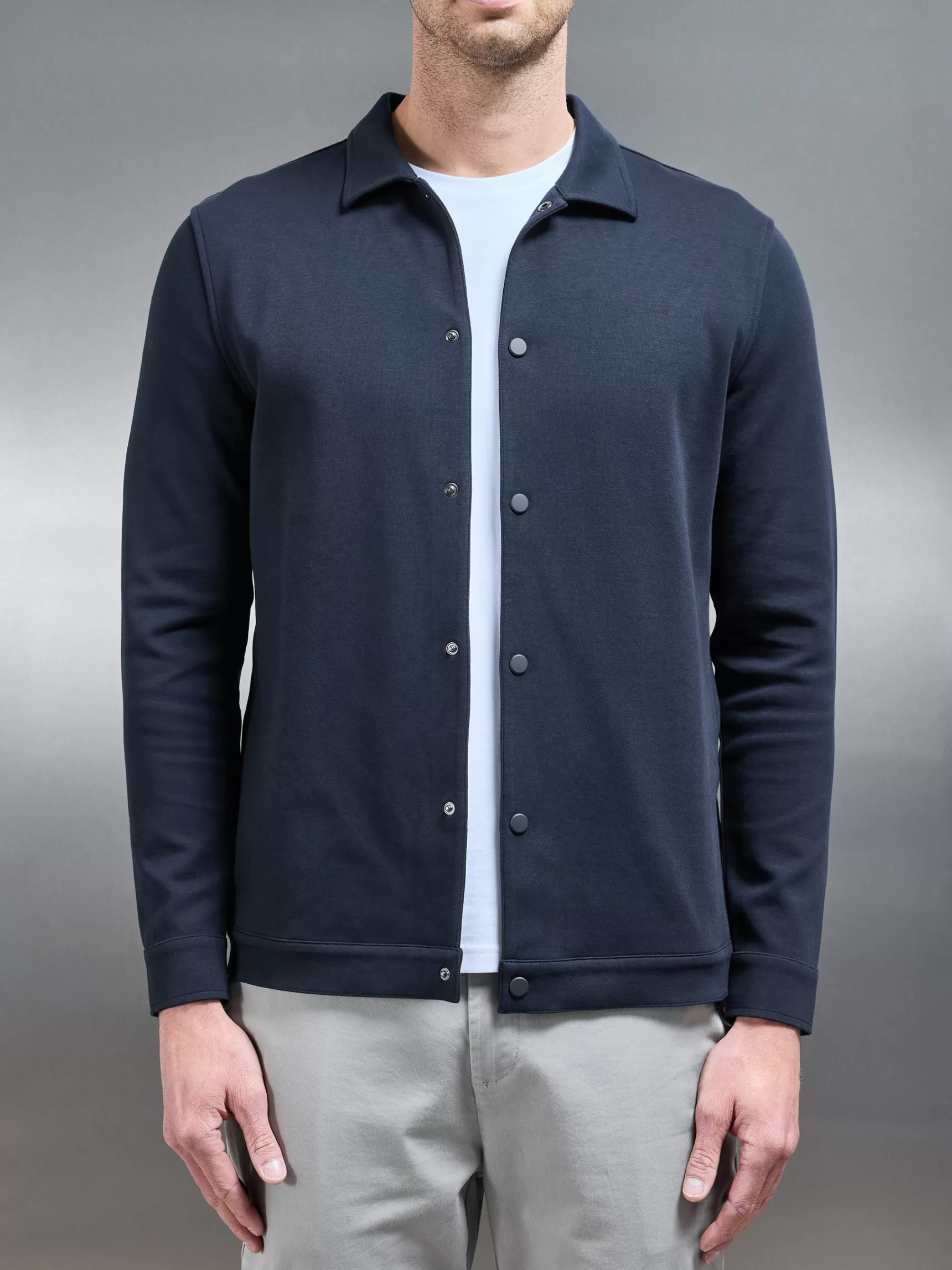 Cheap ARNE Cotton Jersey Popper Overshirt - Navy