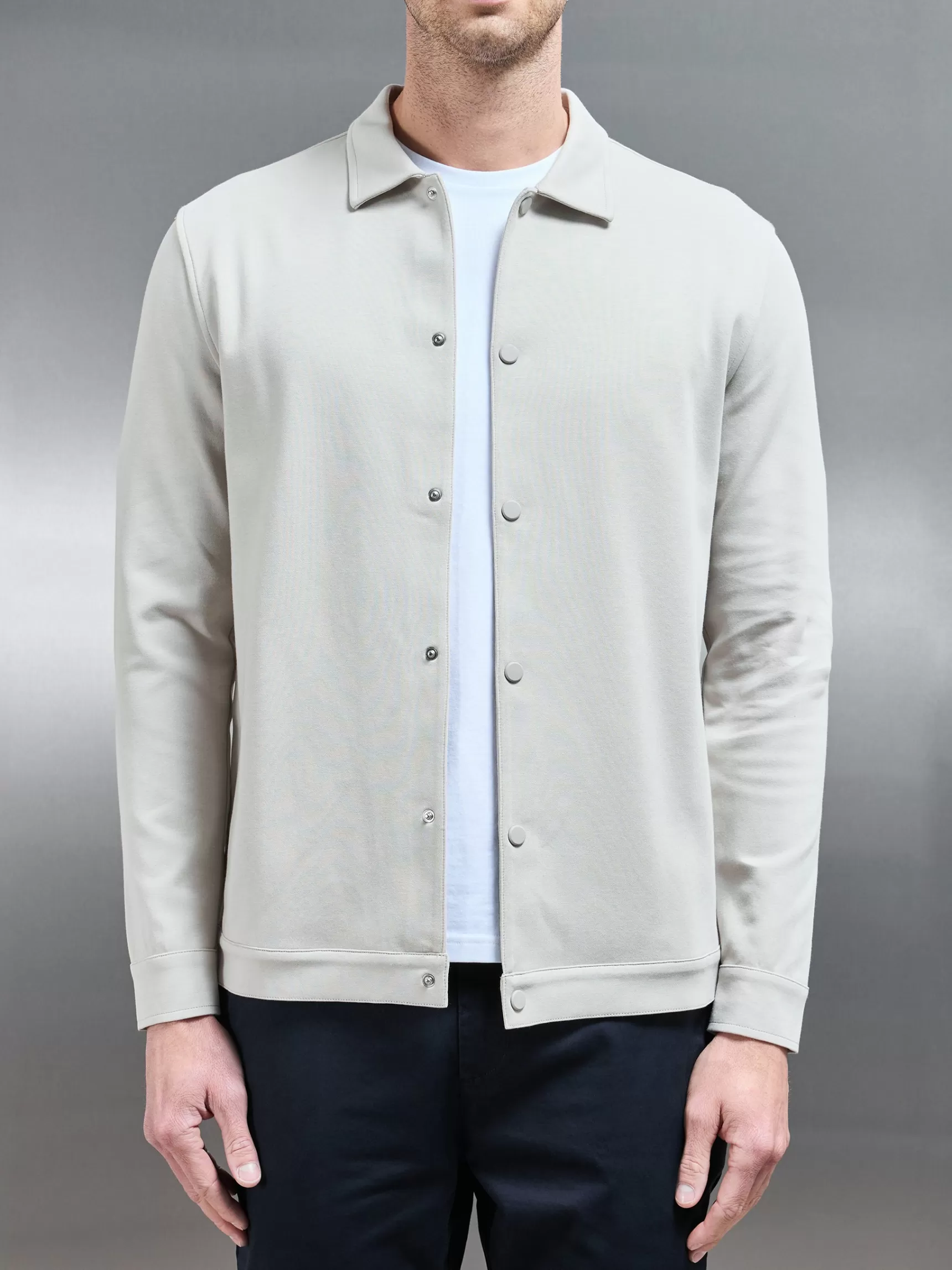 Fashion ARNE Cotton Jersey Popper Overshirt - Stone