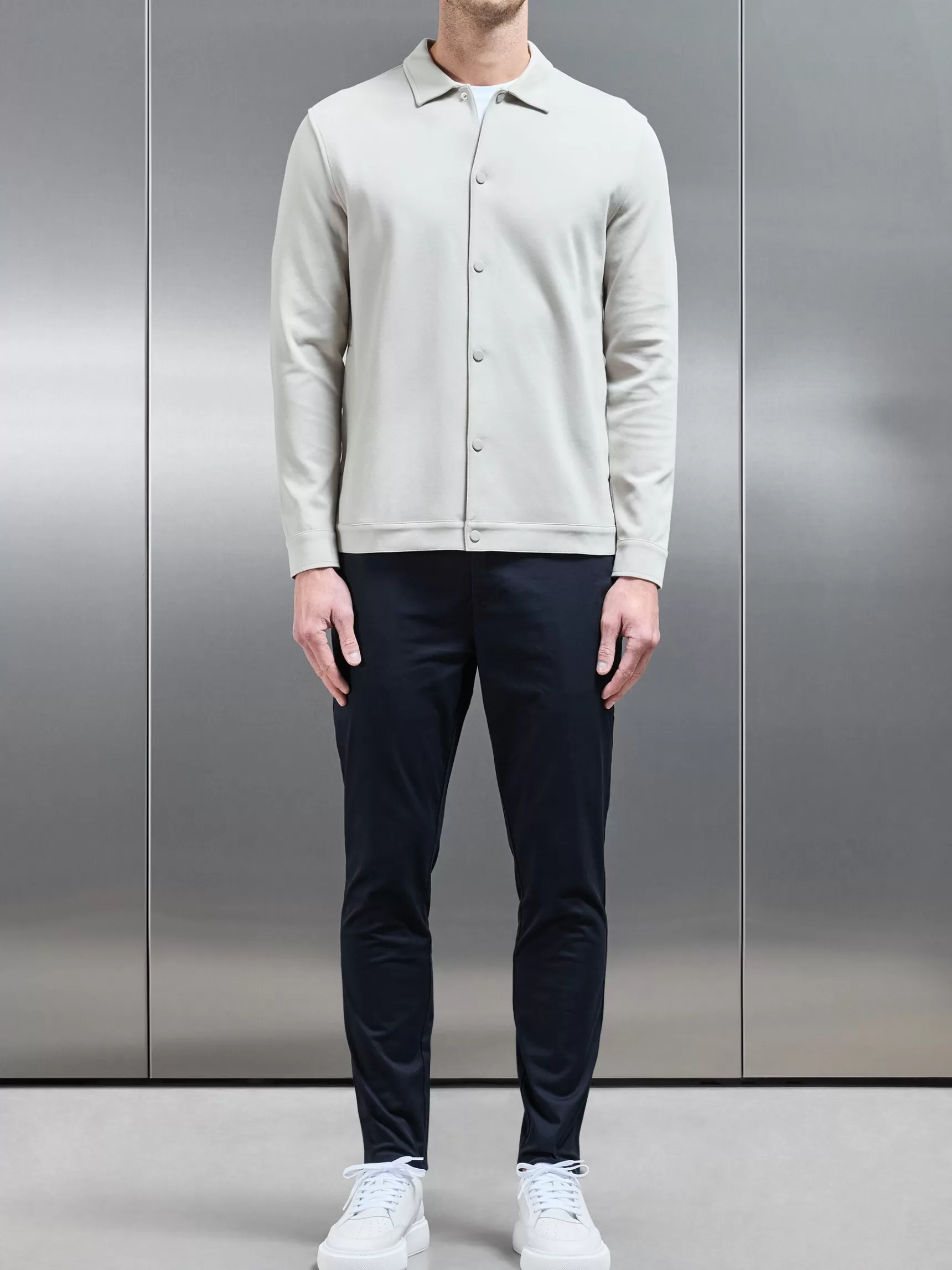 Fashion ARNE Cotton Jersey Popper Overshirt - Stone