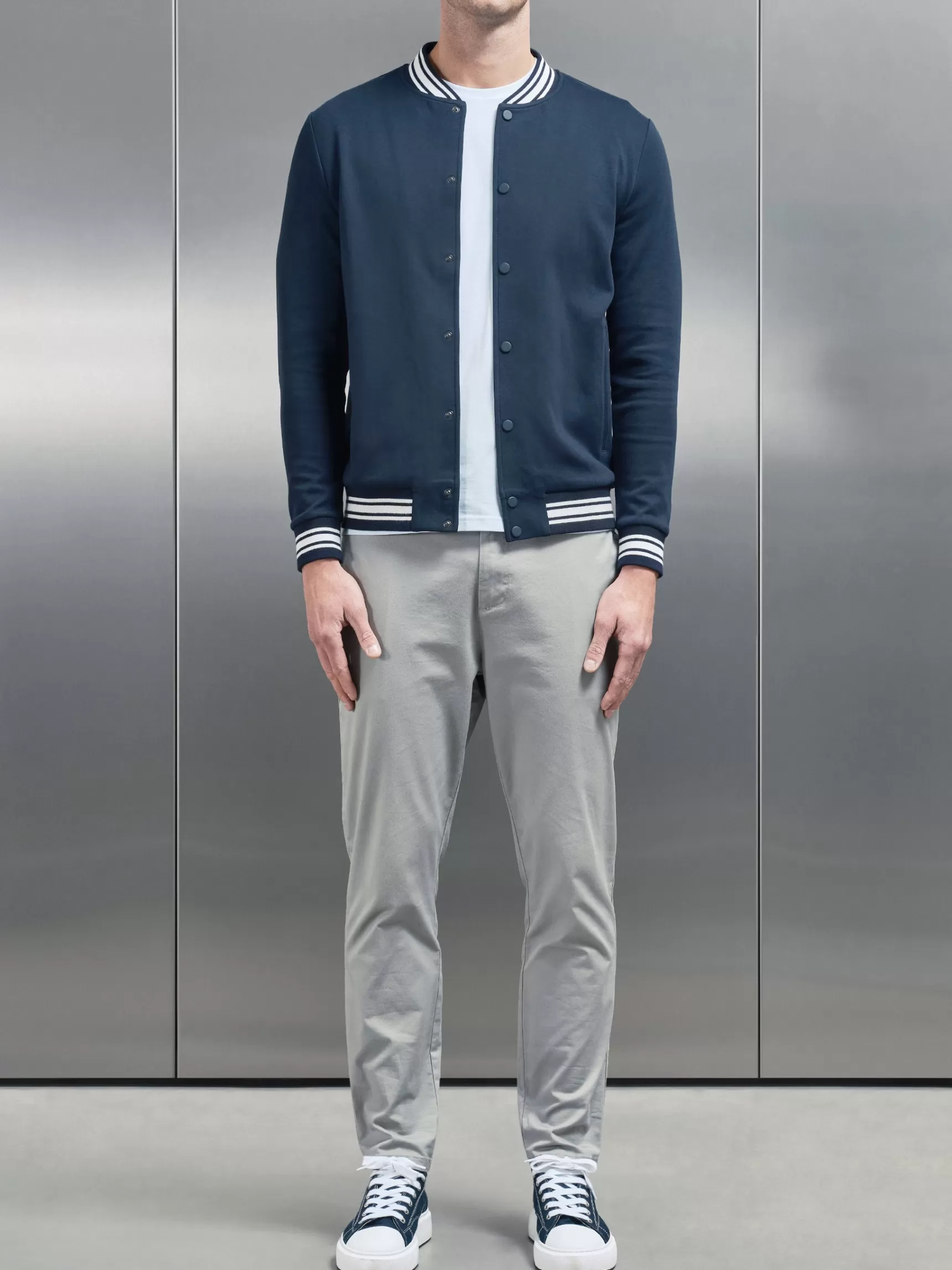 Hot ARNE Cotton Jersey Varsity Jacket - Navy