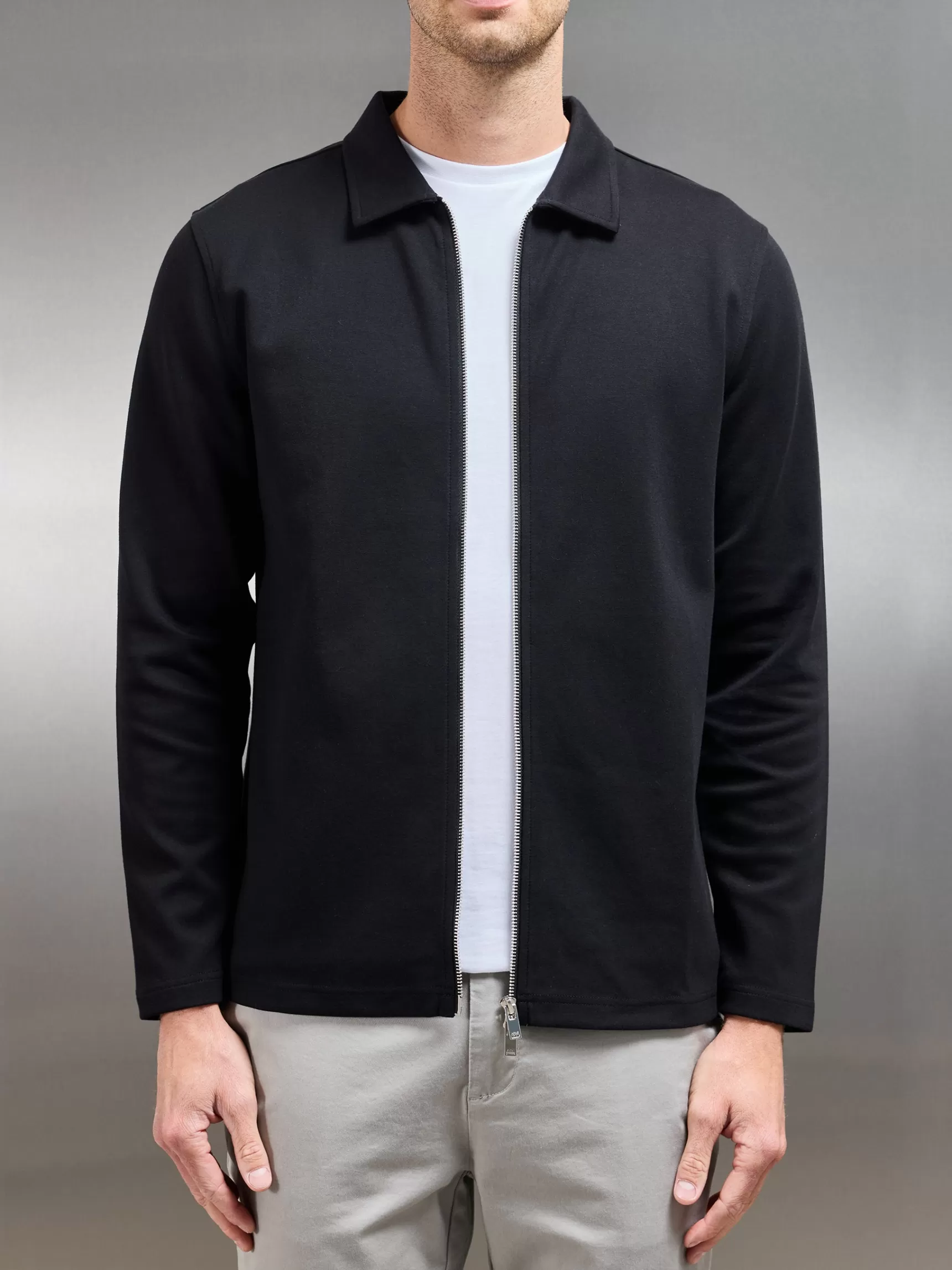 Cheap ARNE Cotton Jersey Zip Through Overshirt - Black