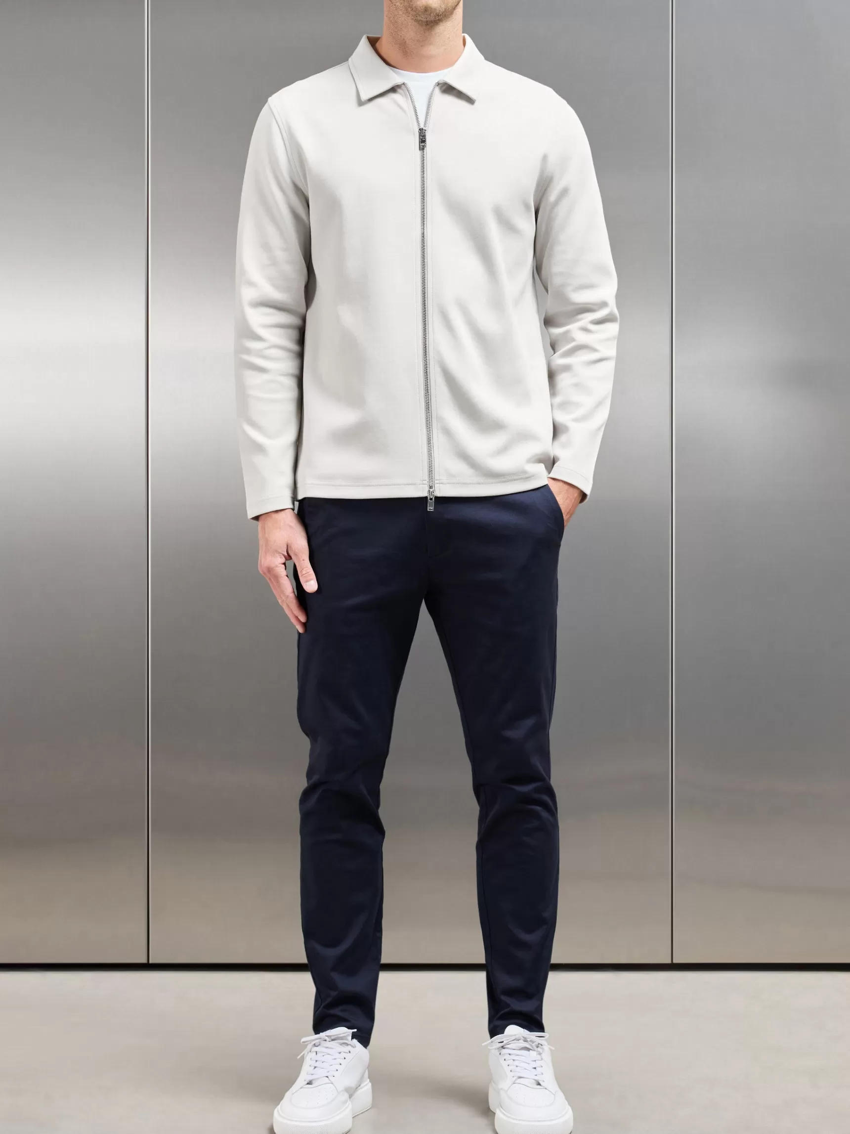 Store ARNE Cotton Jersey Zip Through Overshirt - Mid Grey MidGrey
