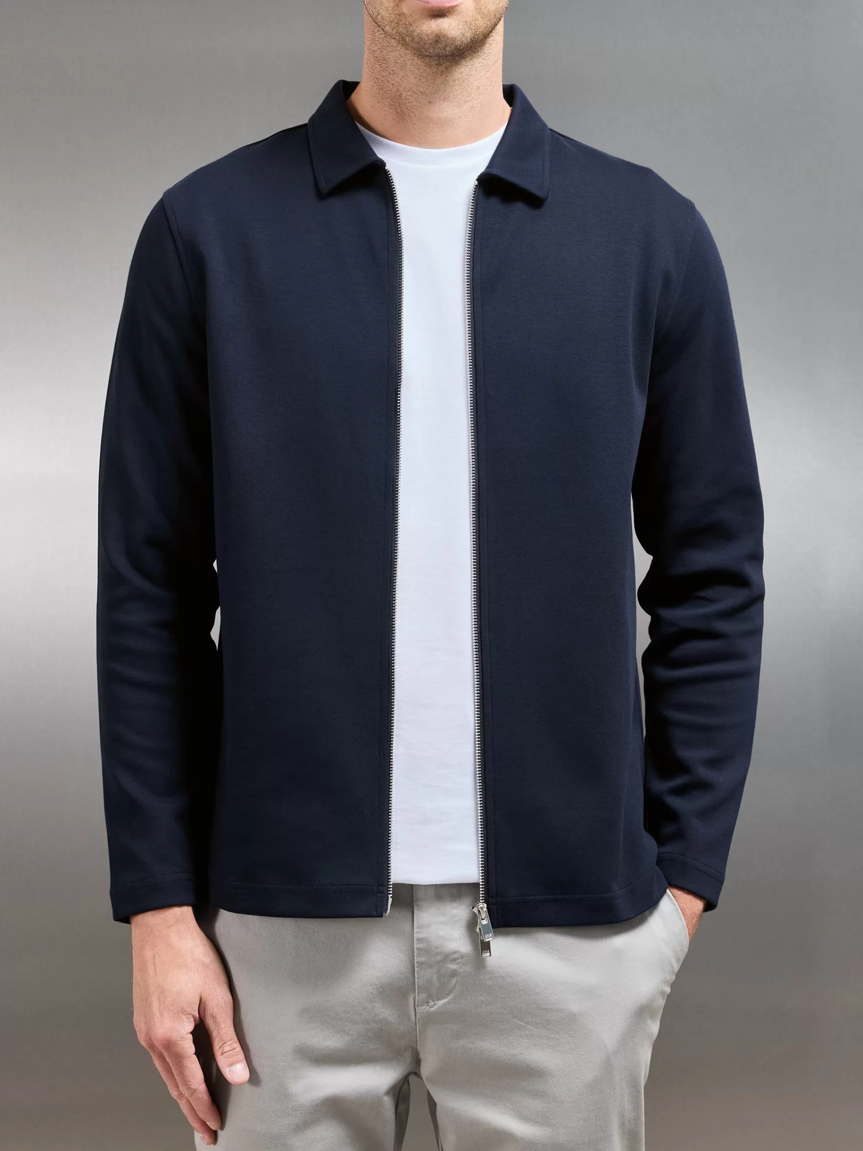 Outlet ARNE Cotton Jersey Zip Through Overshirt - Navy