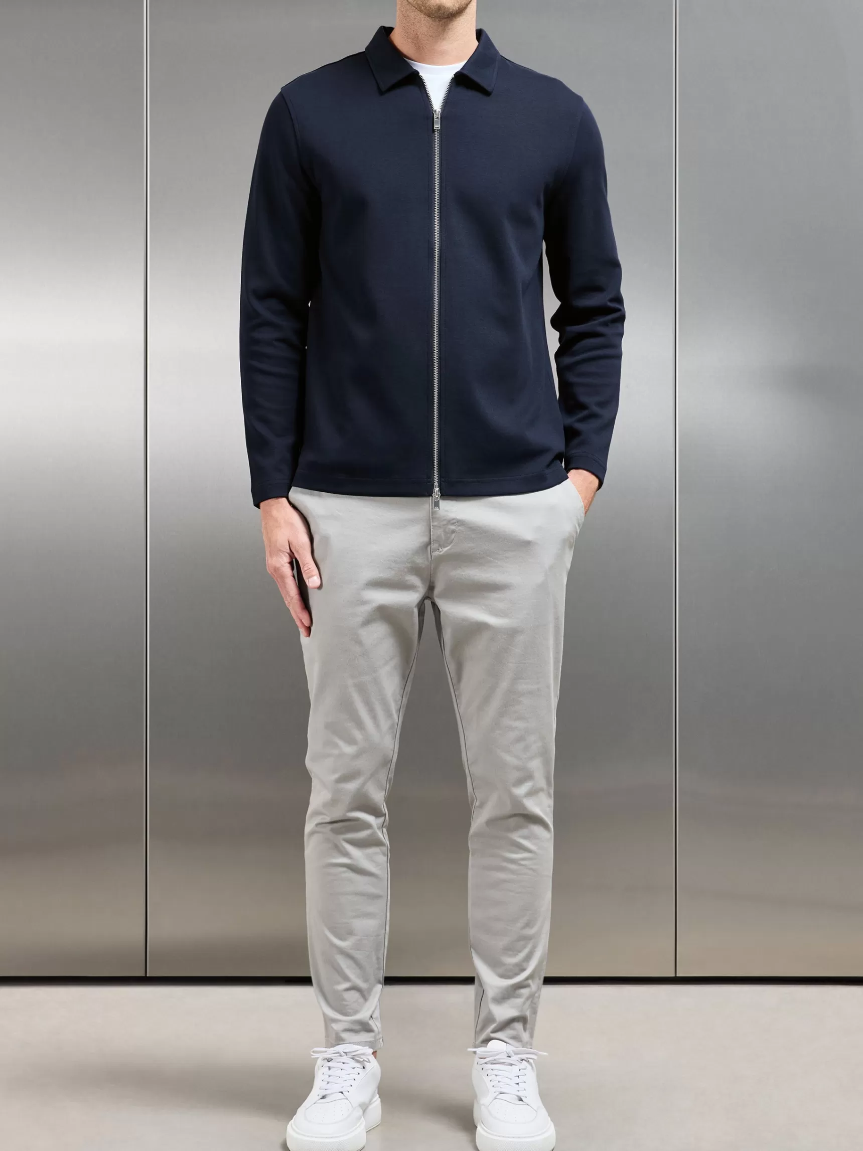 Outlet ARNE Cotton Jersey Zip Through Overshirt - Navy