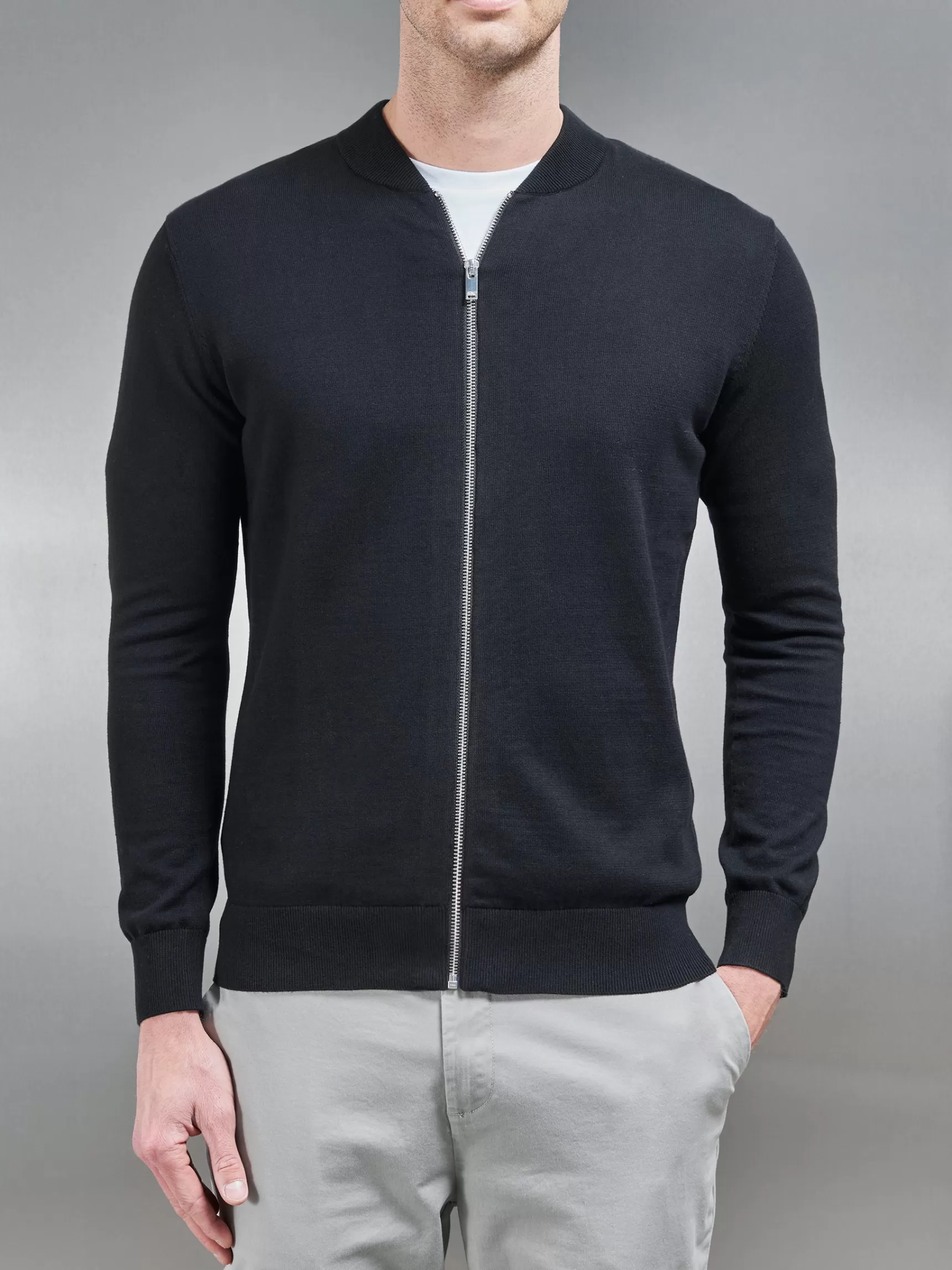 Sale ARNE Cotton Knitted Bomber Jacket - Black