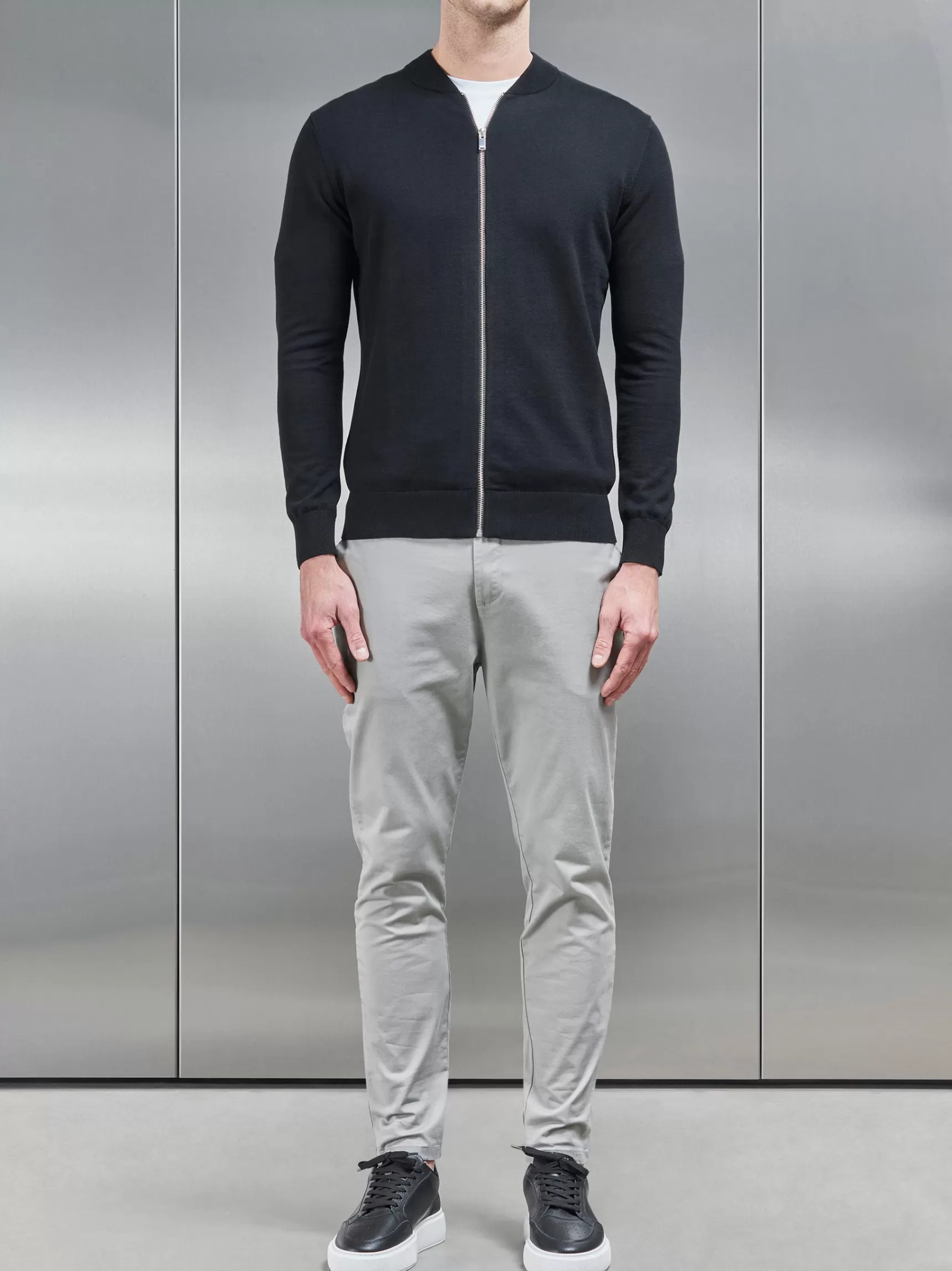 Sale ARNE Cotton Knitted Bomber Jacket - Black