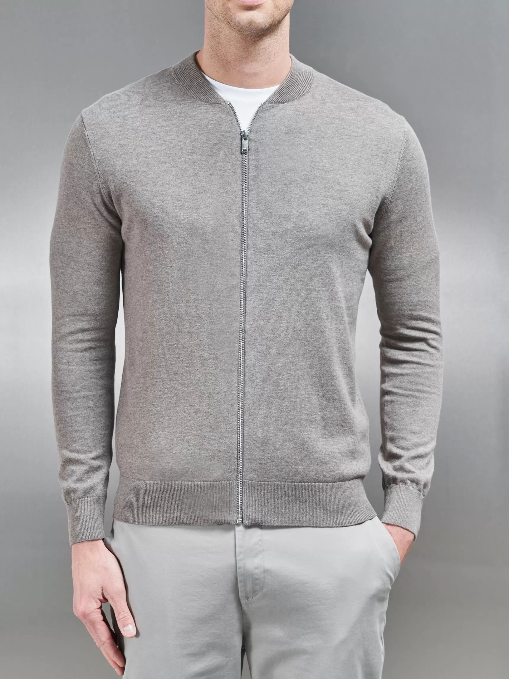 Hot ARNE Cotton Knitted Bomber Jacket - Taupe Marl TaupeMarl
