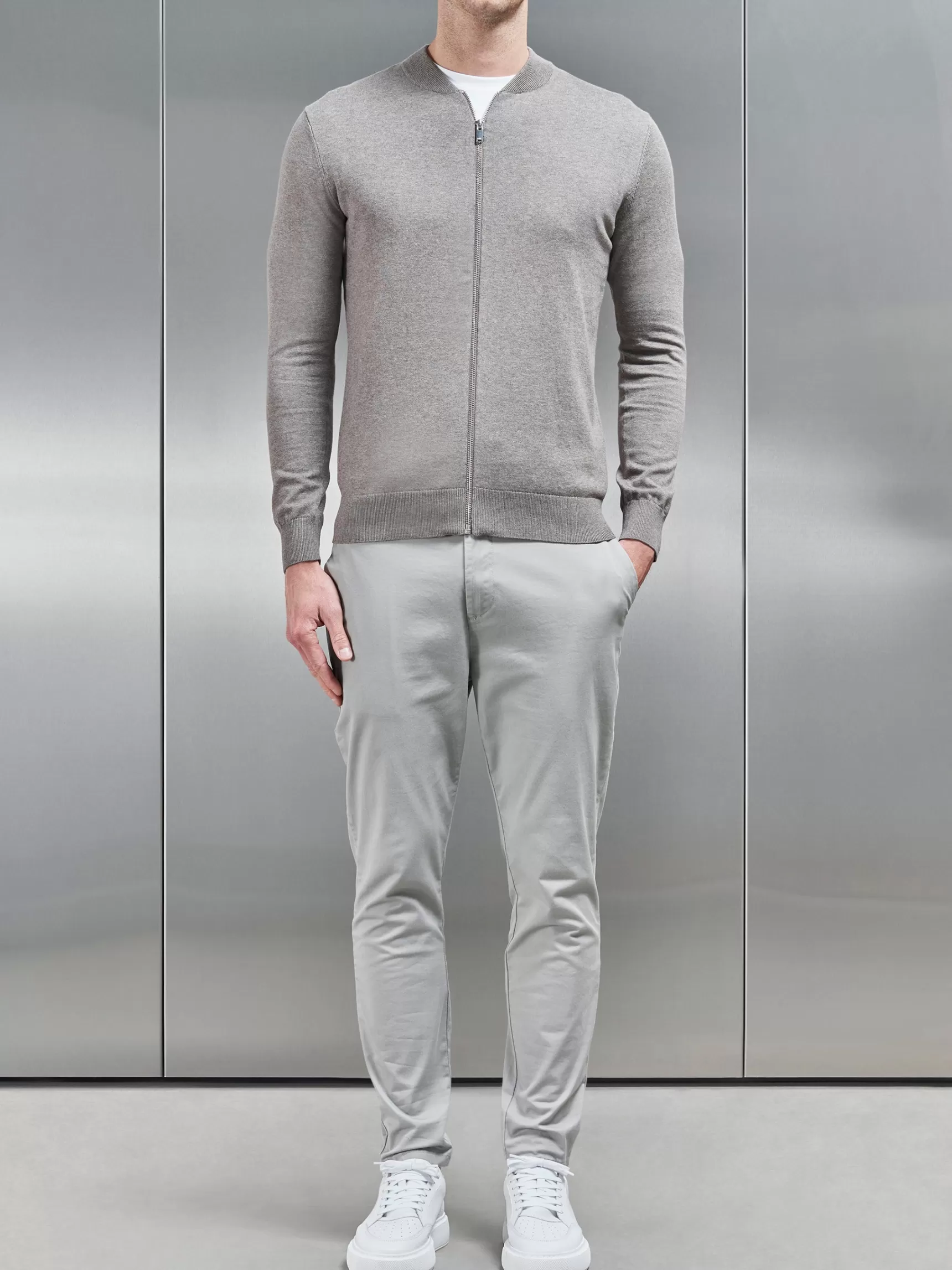 Hot ARNE Cotton Knitted Bomber Jacket - Taupe Marl TaupeMarl