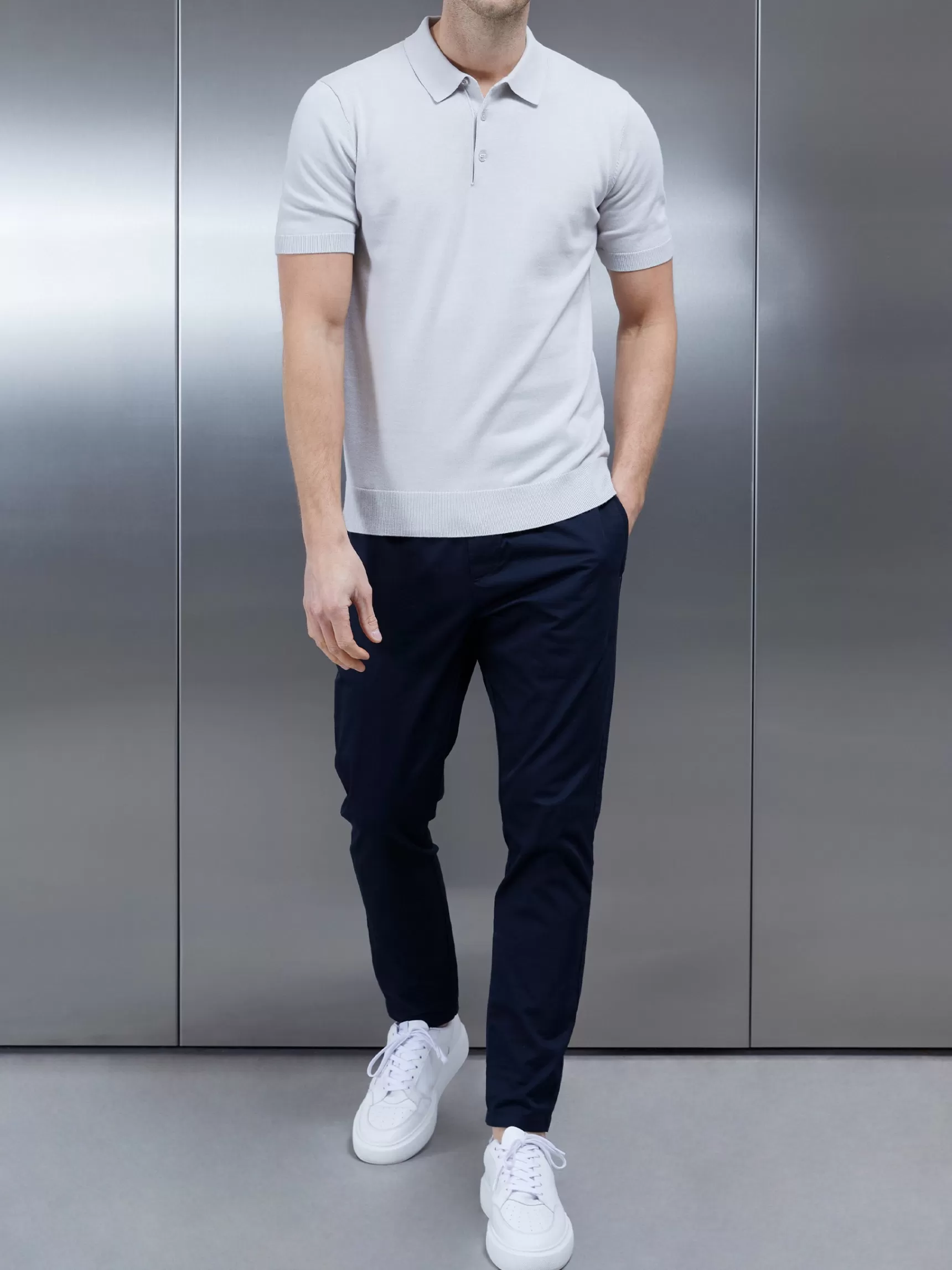 Cheap ARNE Cotton Knitted Button Polo Shirt - Mid Grey MidGrey
