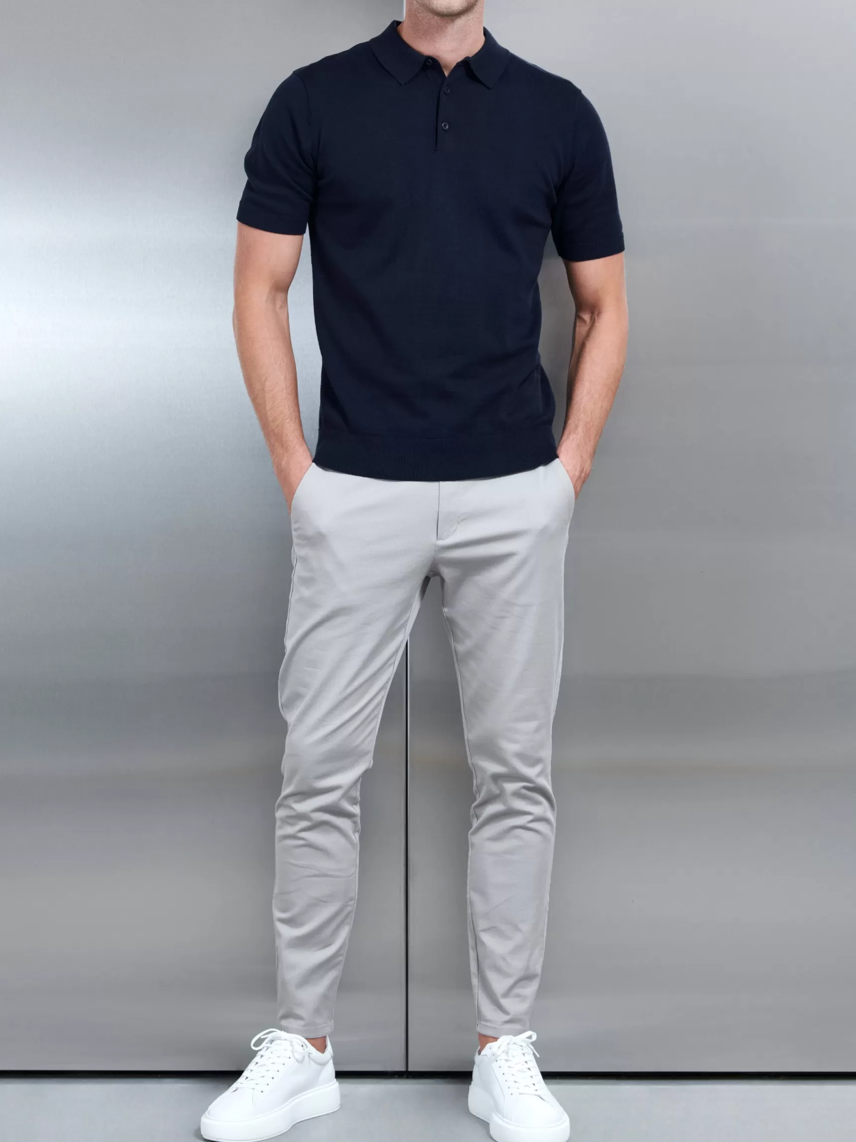 Best Sale ARNE Cotton Knitted Button Polo Shirt - Navy