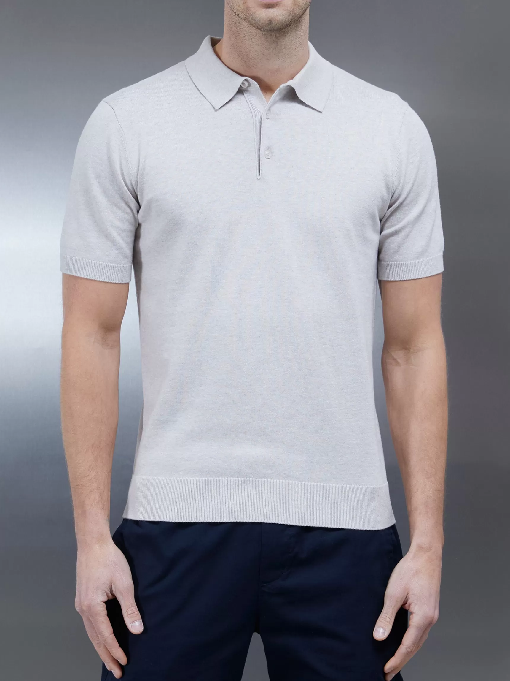 Discount ARNE Cotton Knitted Button Polo Shirt - Oatmeal