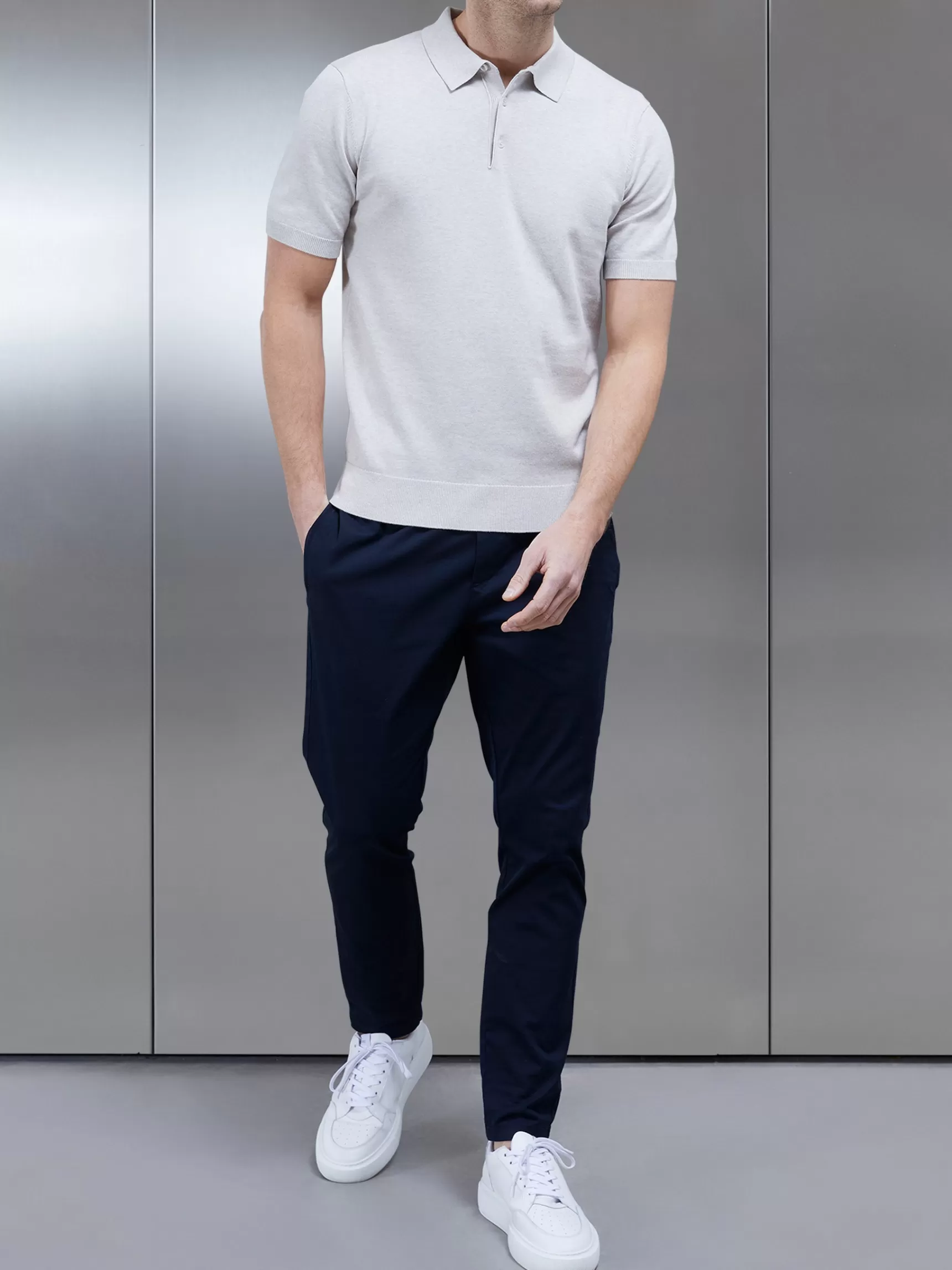 Discount ARNE Cotton Knitted Button Polo Shirt - Oatmeal