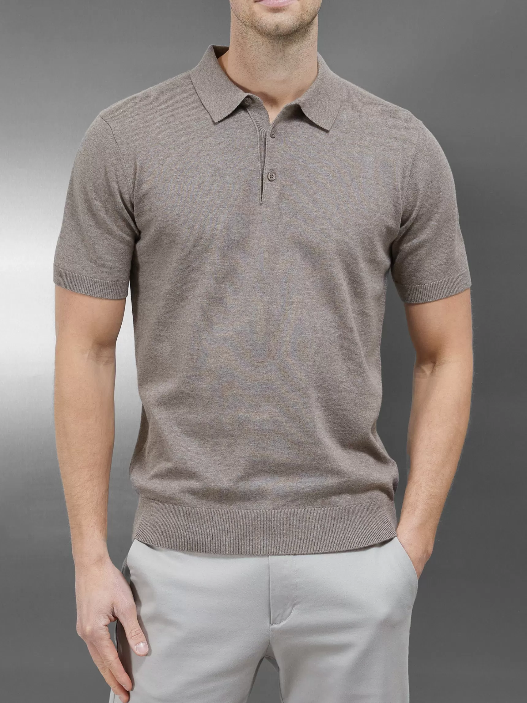 Hot ARNE Cotton Knitted Button Polo Shirt - Taupe