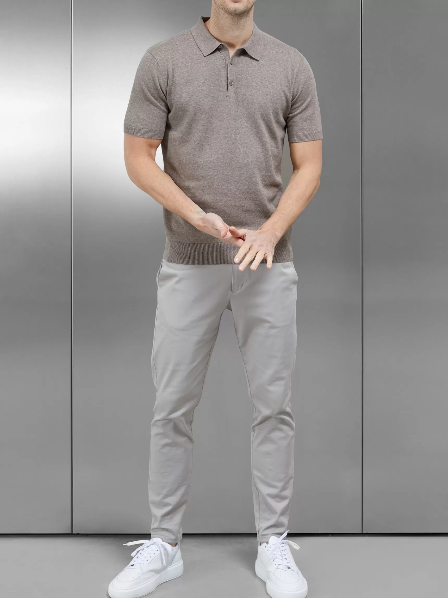 Hot ARNE Cotton Knitted Button Polo Shirt - Taupe