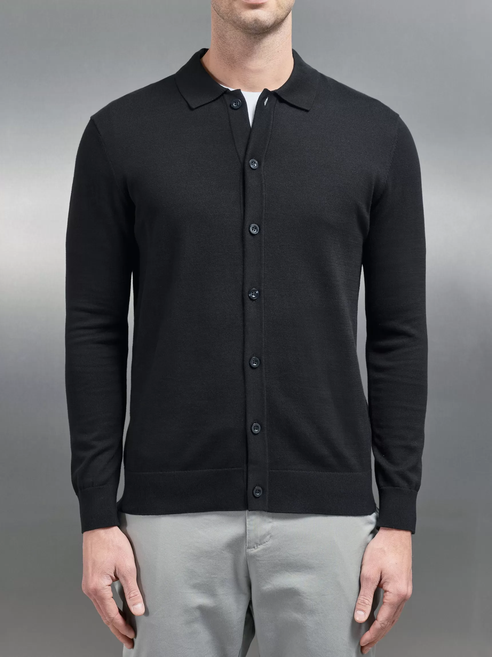 New ARNE Cotton Knitted Button Through Shirt - Black