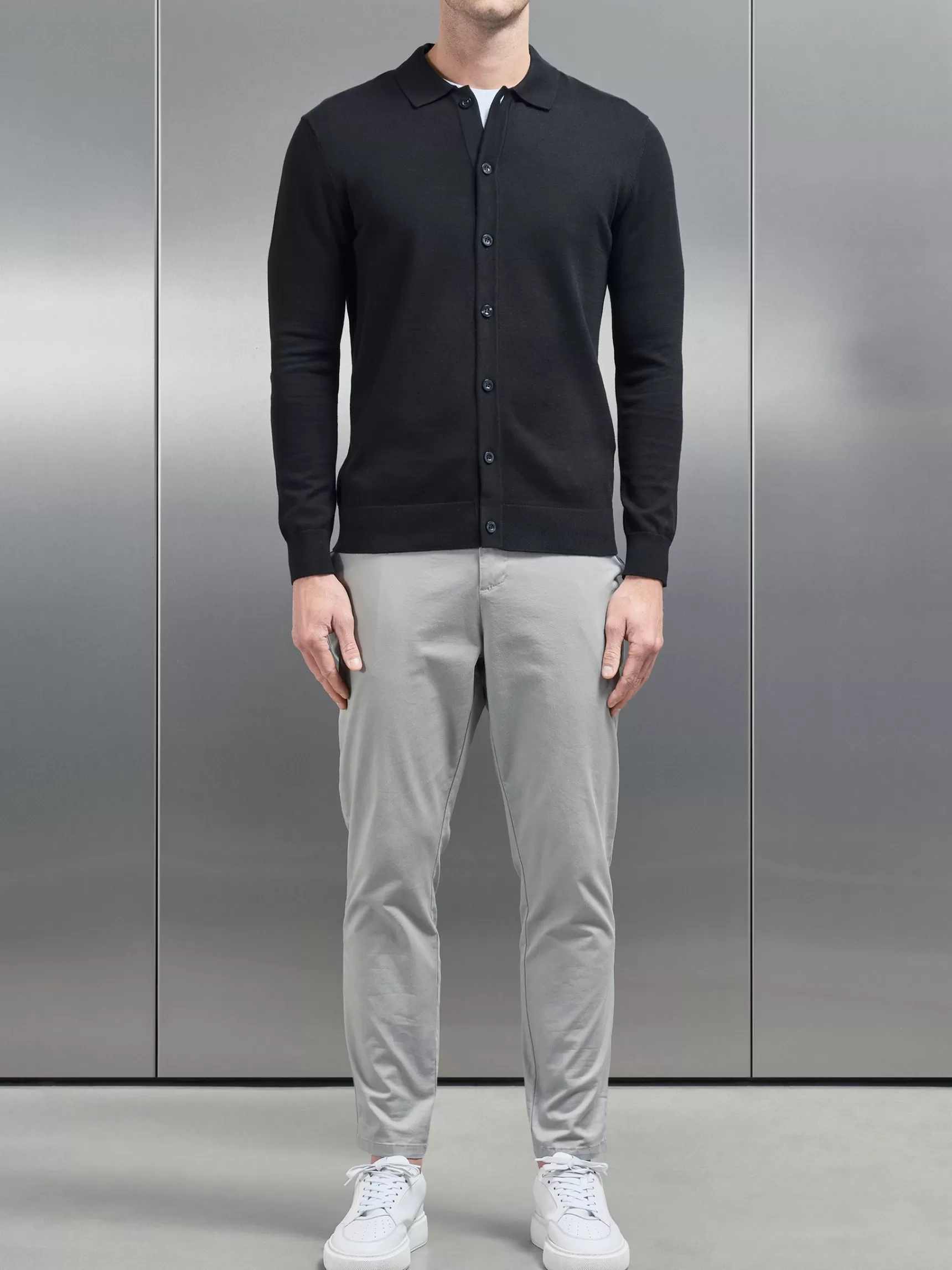 New ARNE Cotton Knitted Button Through Shirt - Black