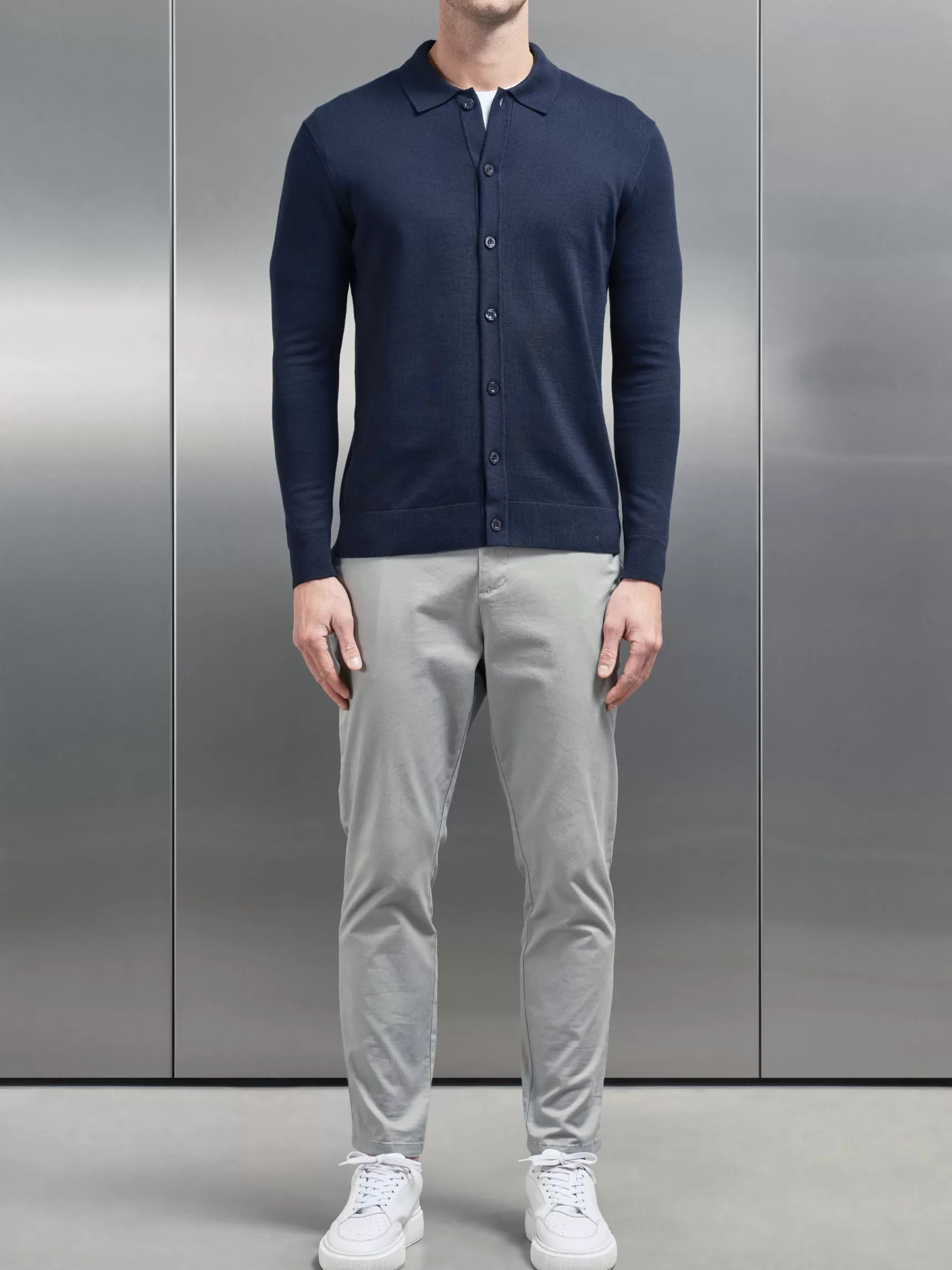 Discount ARNE Cotton Knitted Button Through Shirt - Navy