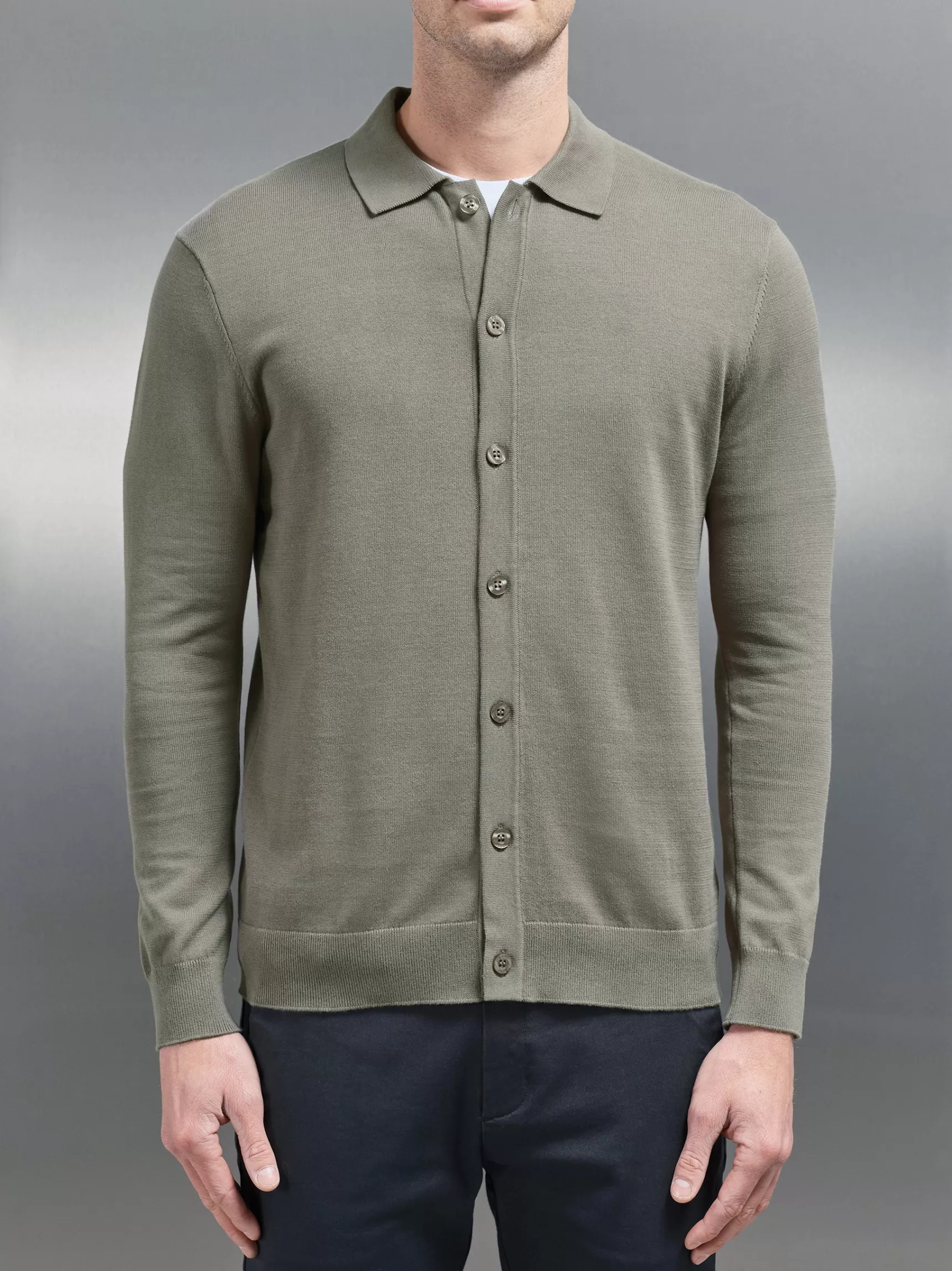 Outlet ARNE Cotton Knitted Button Through Shirt - Sage