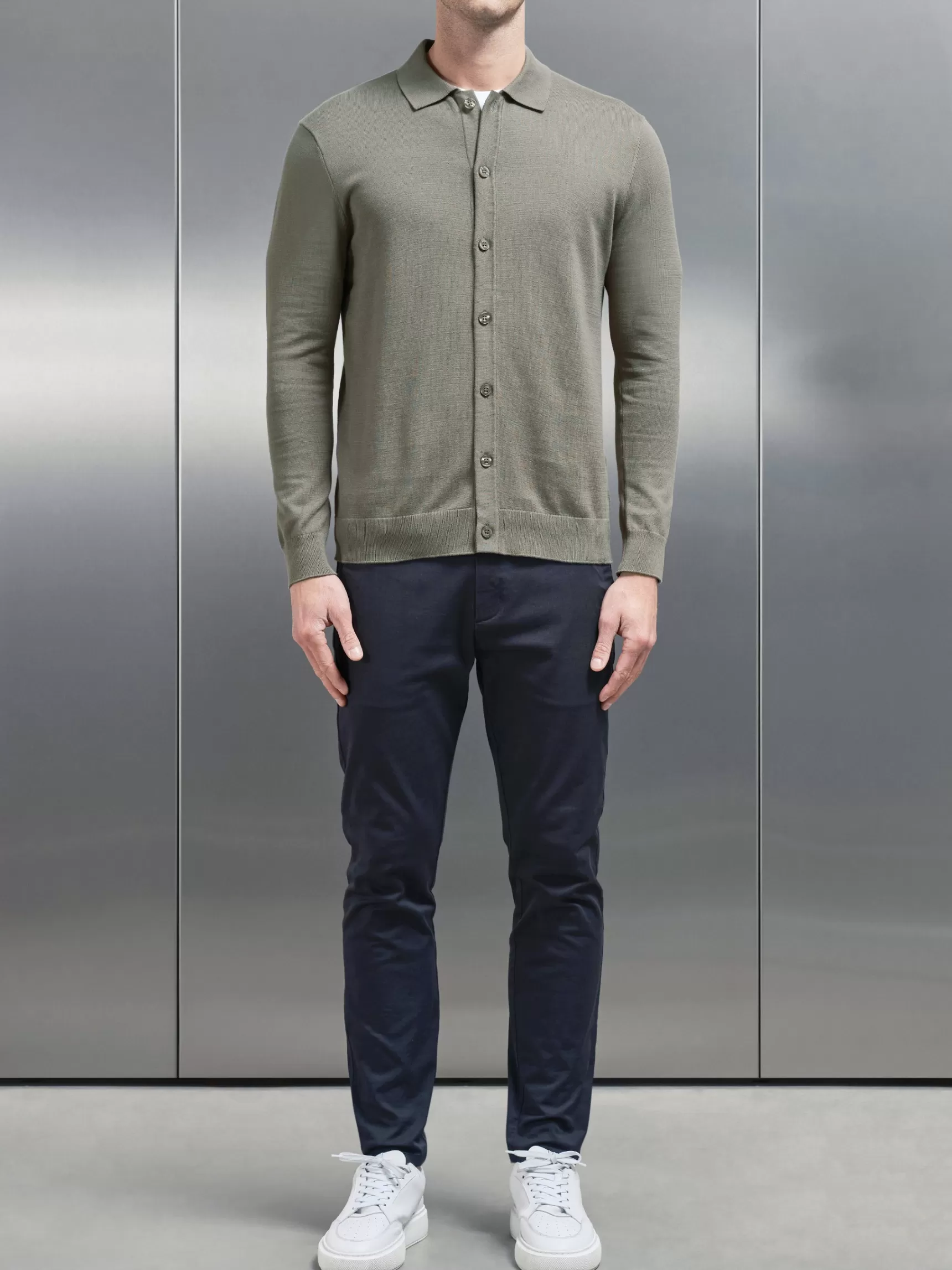Outlet ARNE Cotton Knitted Button Through Shirt - Sage